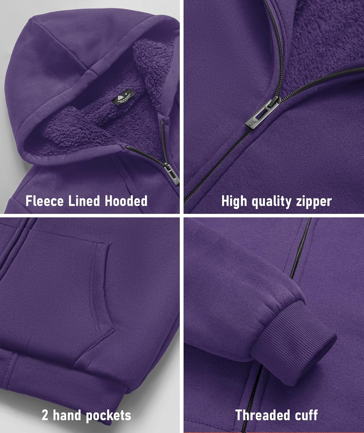 SCODI Hoodies for Men Heavyweight Fleece Sweatshirt - Full Zip Up Thick Sherpa Lined Hooded Sweatshirts
