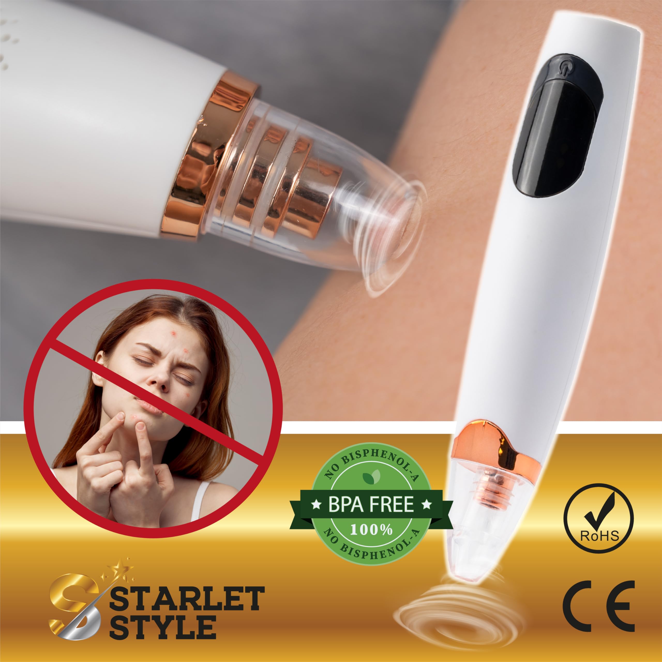 Aspiratore Punti Neri Professionale, Blackhead Remover con 5 Testine, Pulizia Viso Profonda, Rimozione Punti Neri Naso e Porri Dilatati, Kit Pulizia Elettrico USB