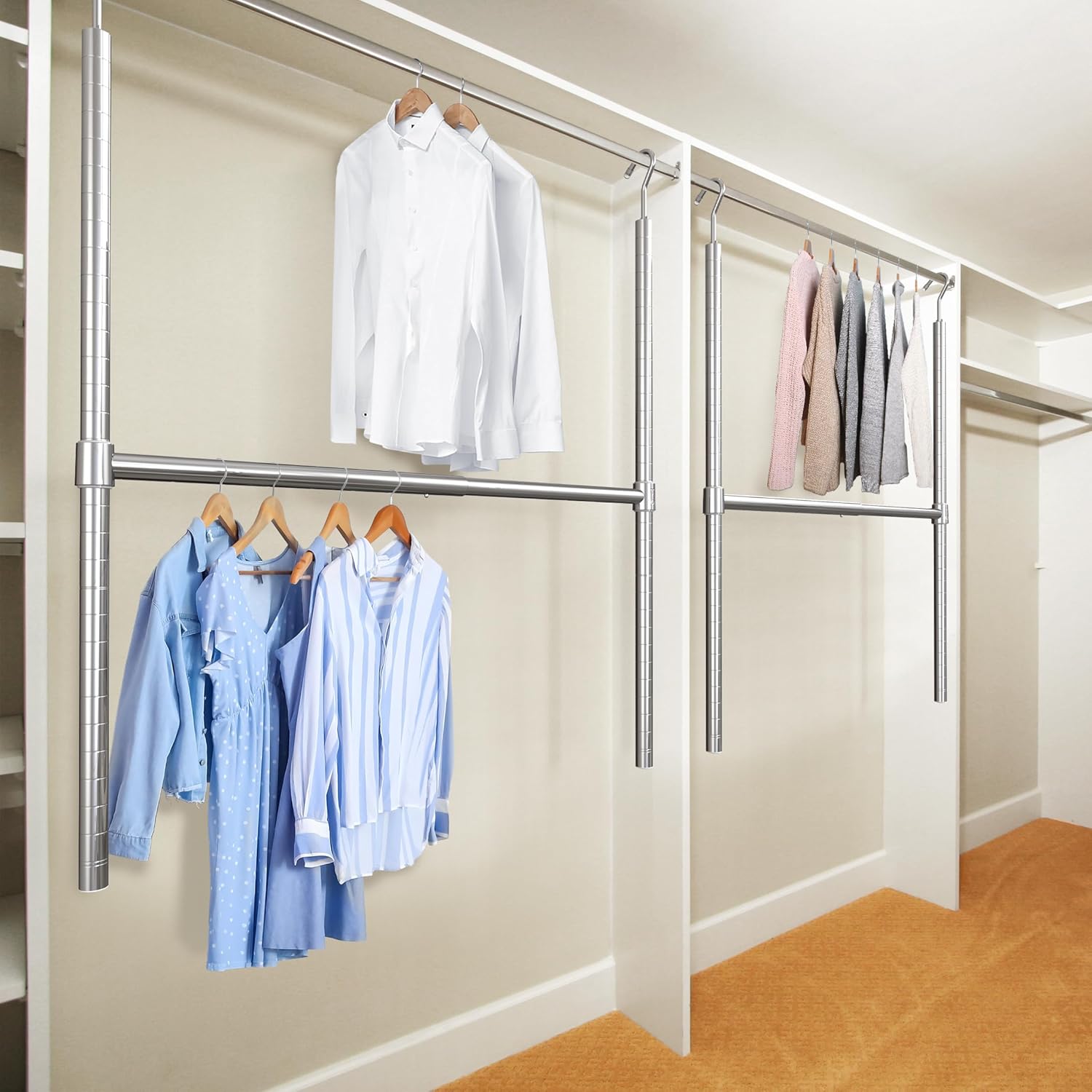 Simple Houseware Adjustable Closet Hanging Rod, Chrome - 2 Pack - Image 4