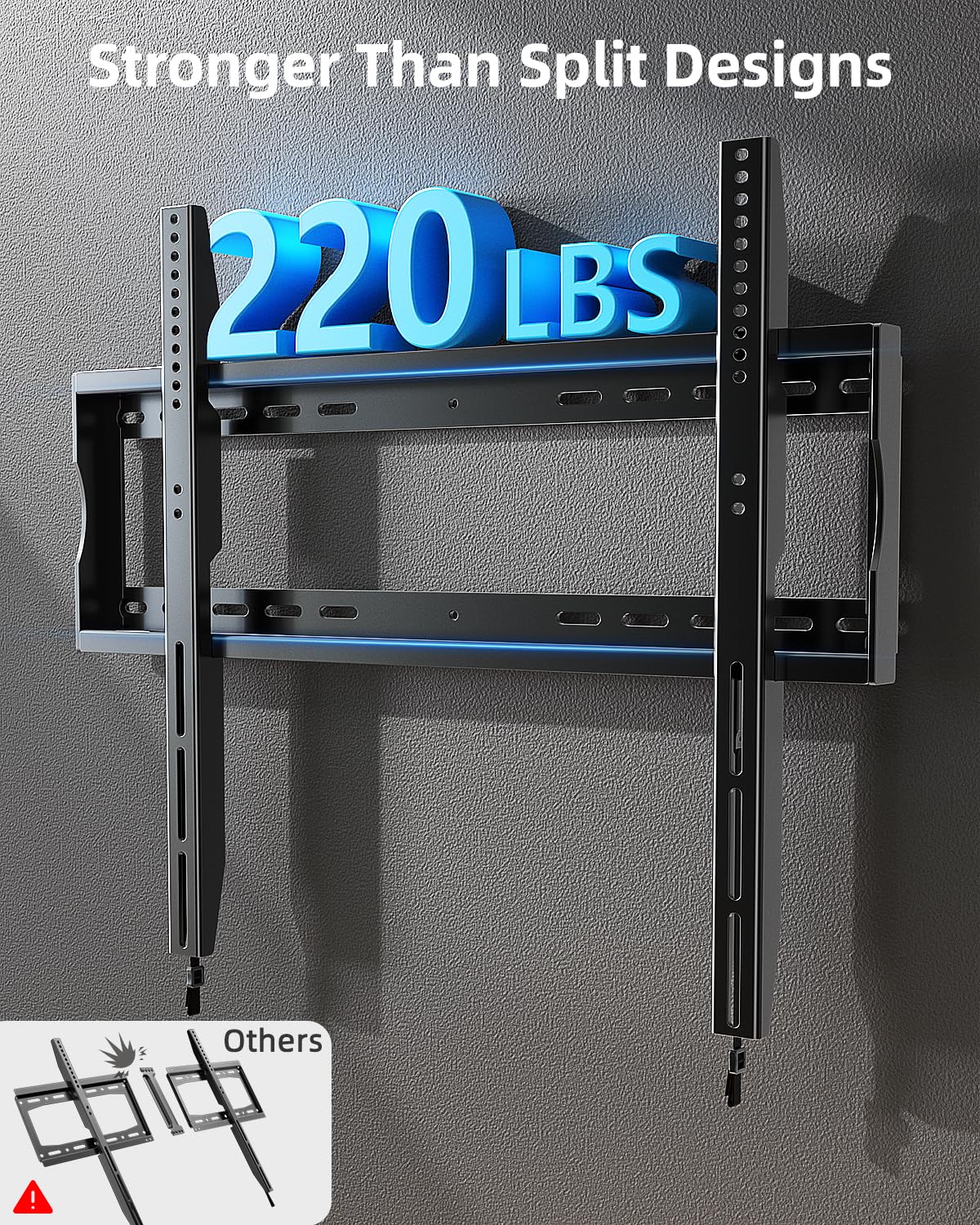 HOME VISION Supporto fisso da parete per TV fino a 100", VESA max 600 x 600 mm fino a 200 kg, adatto a perni in legno da 16/18/24", staffa universale a basso profilo per TV, salvaspazio, HV8602