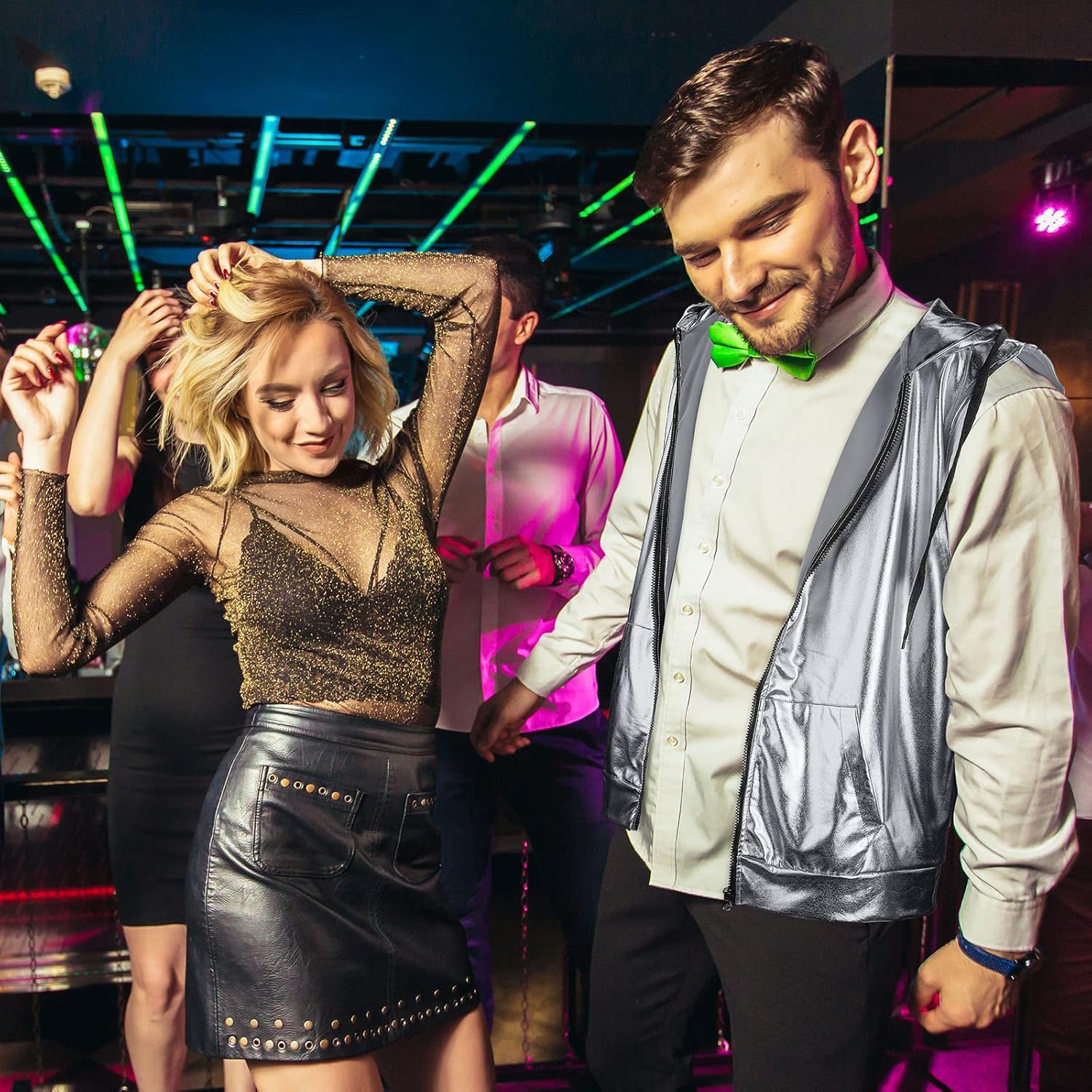 Sintege Men's Metallic Shirt 70s 80s Men Disco Outfit Metallic Hooded Tops Hoodie Shirts for Disco Party - Image 7