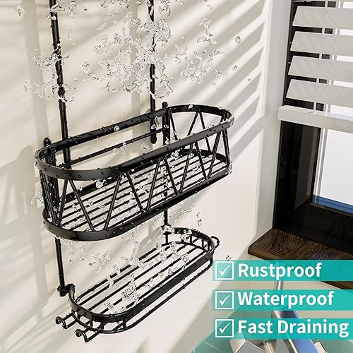 Miniatura 5 de HapiRm Organizador de ducha sobre cabezal de ducha con dos soportes de jabón, resistente al óxido e impermeable con 12 ganchos, organizador de ducha