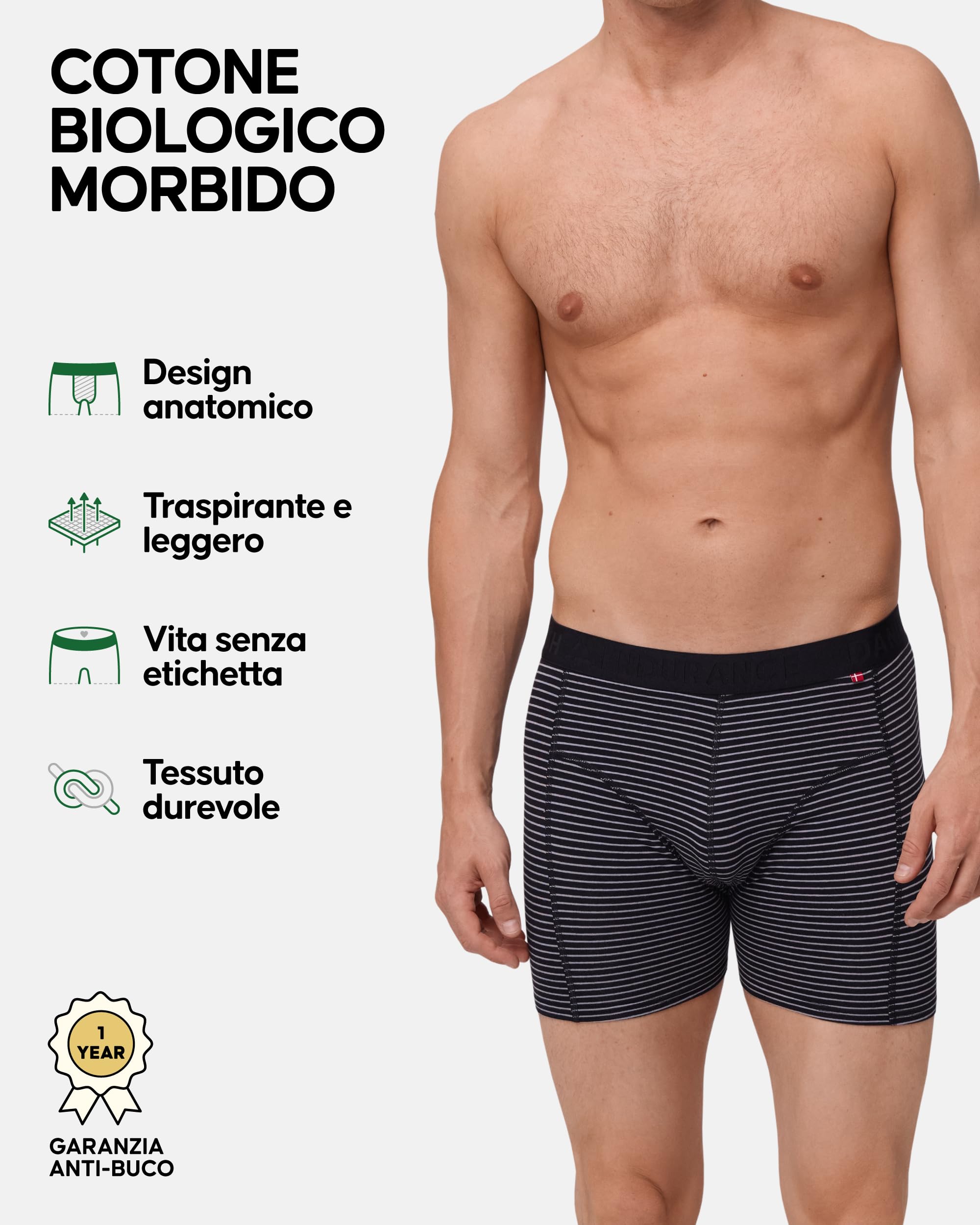 DANISH ENDURANCE Boxer Uomo Cotone Biologico 100%, Mutande Uomo Morbide e Traspiranti, Senza Etichetta, 3 o 6 Paia