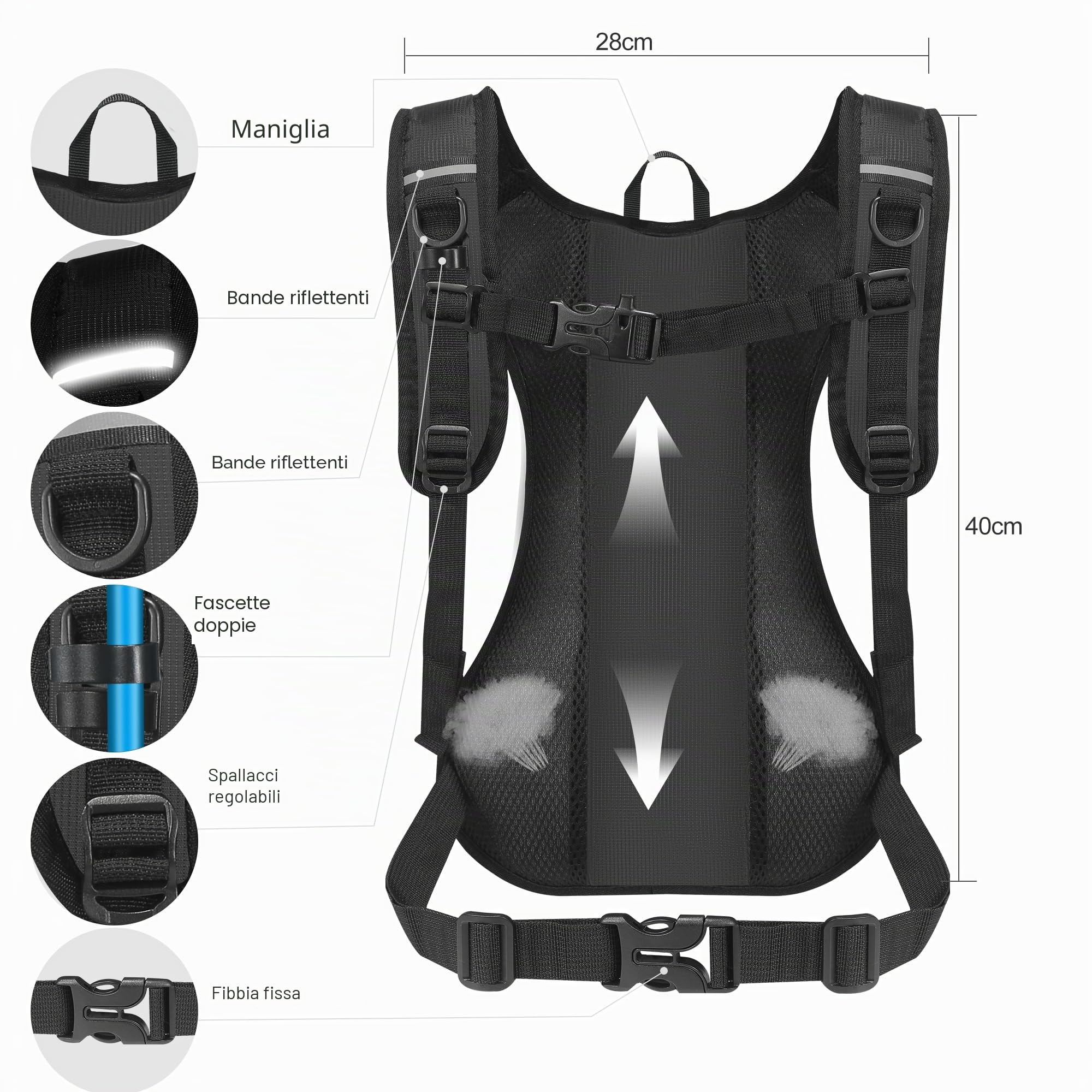 Zaino da Ciclismo Ultraleggero con Rete per Casco, Impermeabile, per Escursioni, Arrampicata, Corsa, Campeggio, Sport, Nero, 6,75 L
