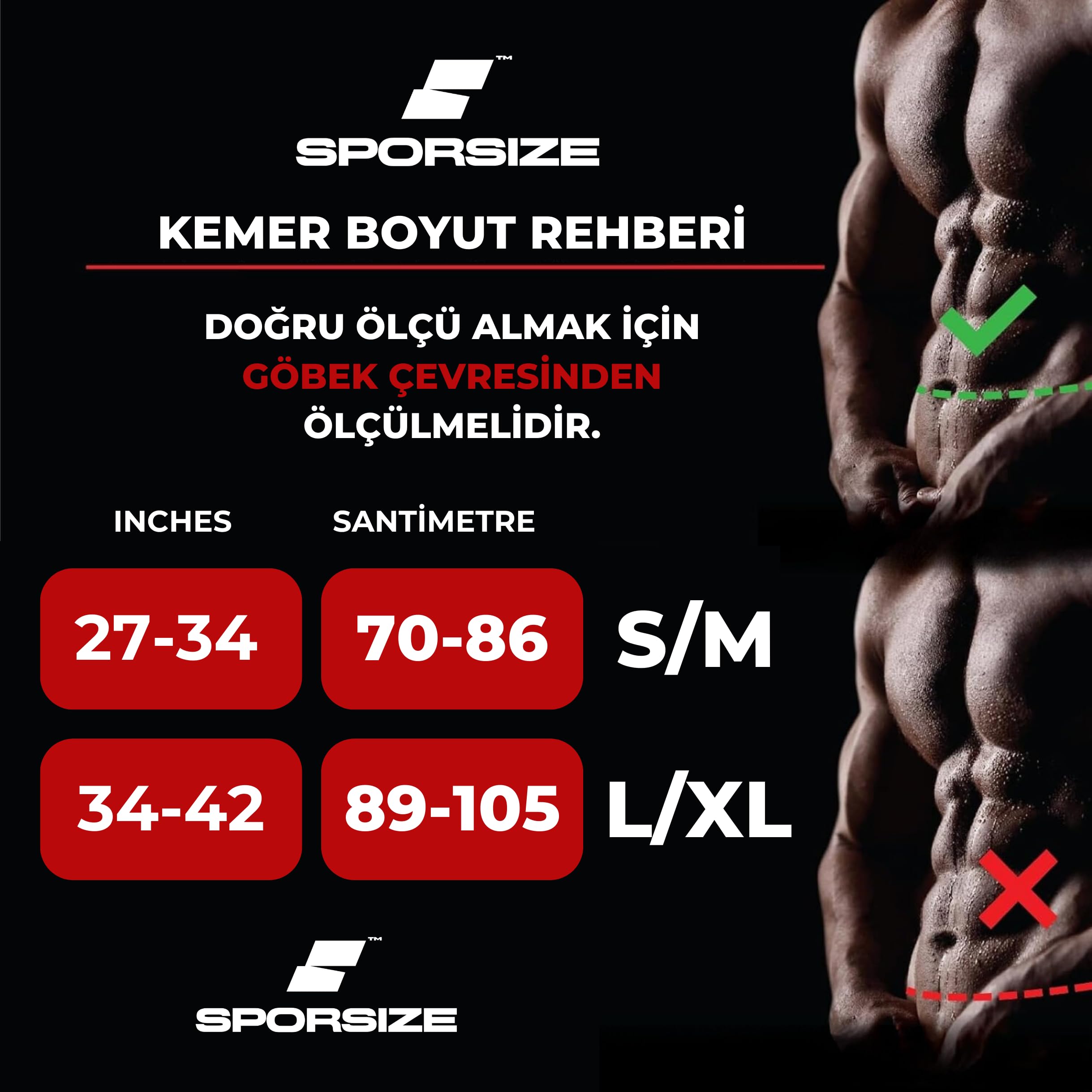 Sporsize Professional Weight Lifting Belt - Profesyonel Ağırlık Kaldırma Kemeri Fitness Kemeri (L/XL)