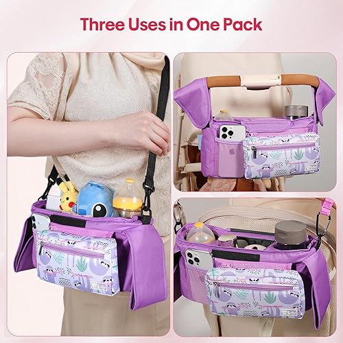 Miniatura 5 de Organizador universal para cochecito con portavasos aislados y bolsa desmontable para teléfono, carrito de cochecito se adapta a accesorios