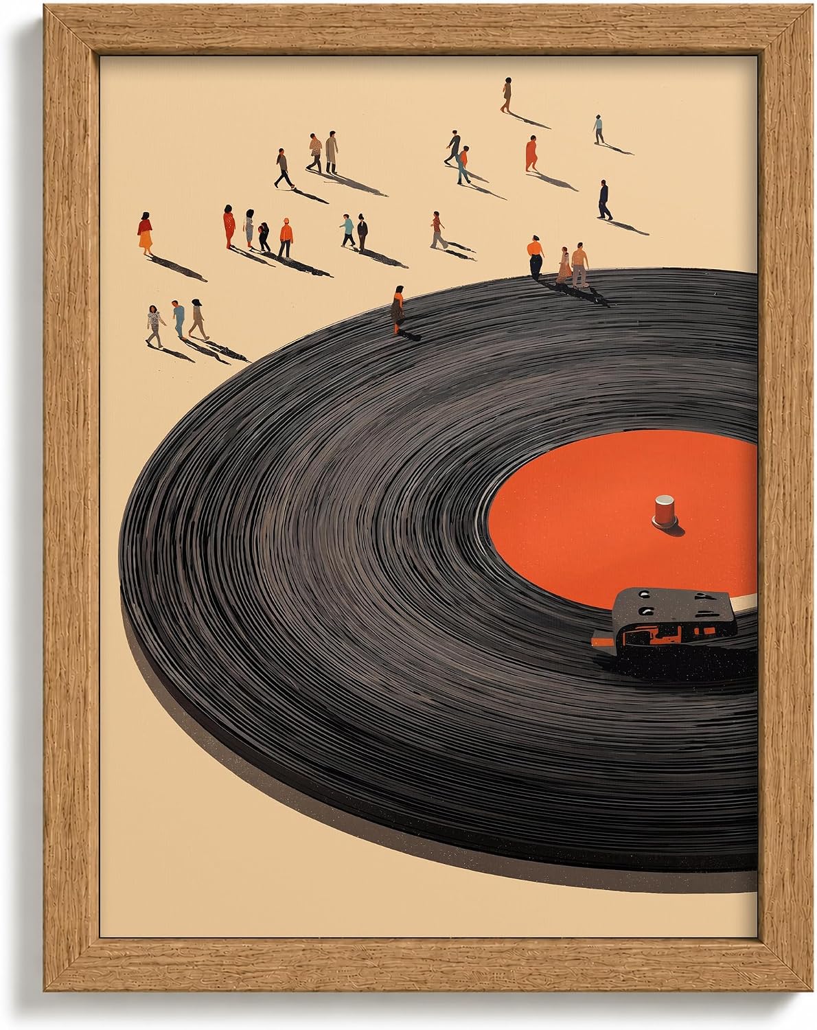 Framed Vinyl Record People Canvas Wall Art Vintage Music Style Painting Picture Wall Decor Retro Wall Poster Print Artwork for Living Room Office Music Room Home Decoration 12x16 Inch