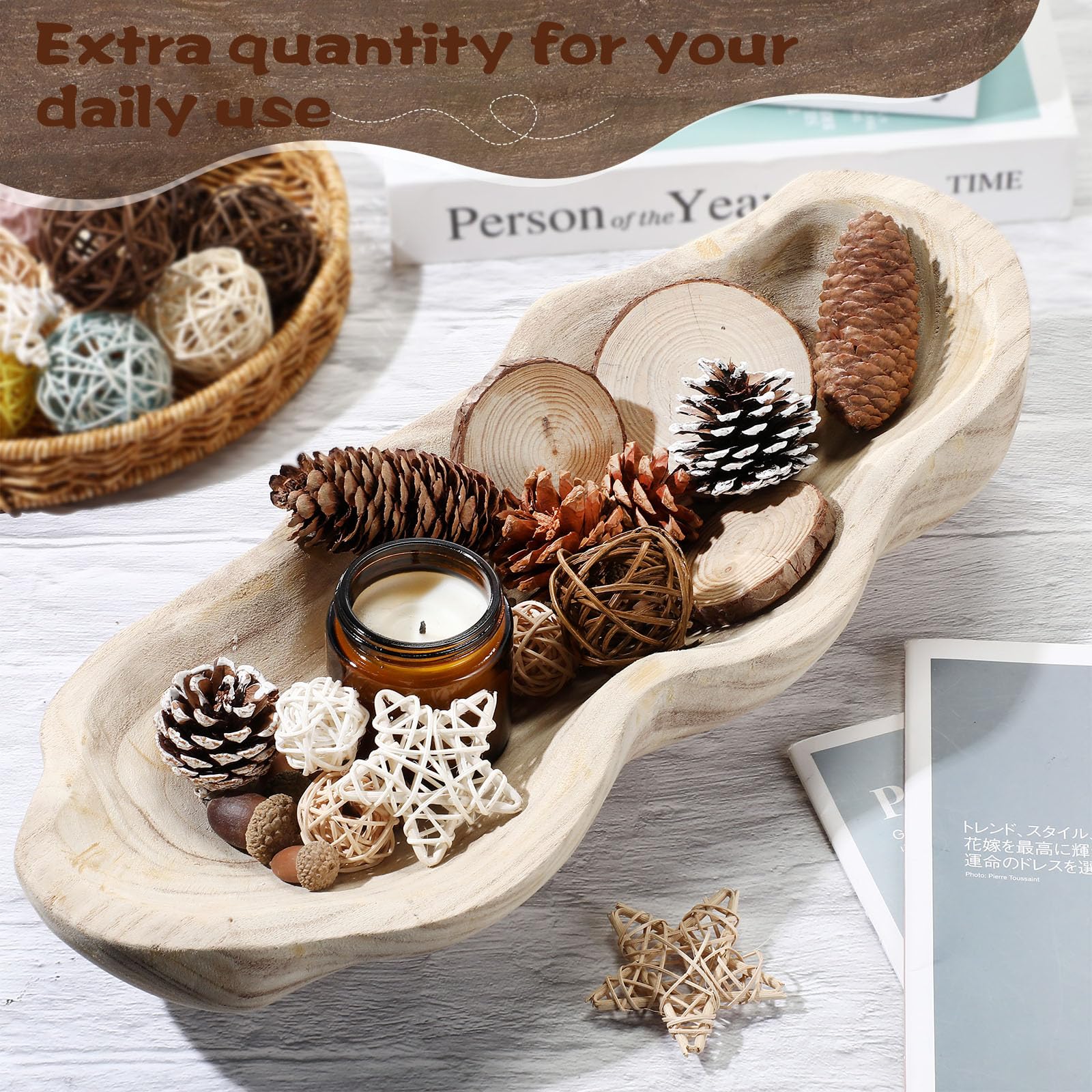 Royxen 4-Pack Wood Dough Bowls - 14.5 X 5.5 Inch Rustic Paulownia Bowls For Candles, Decor & Serving - View #3