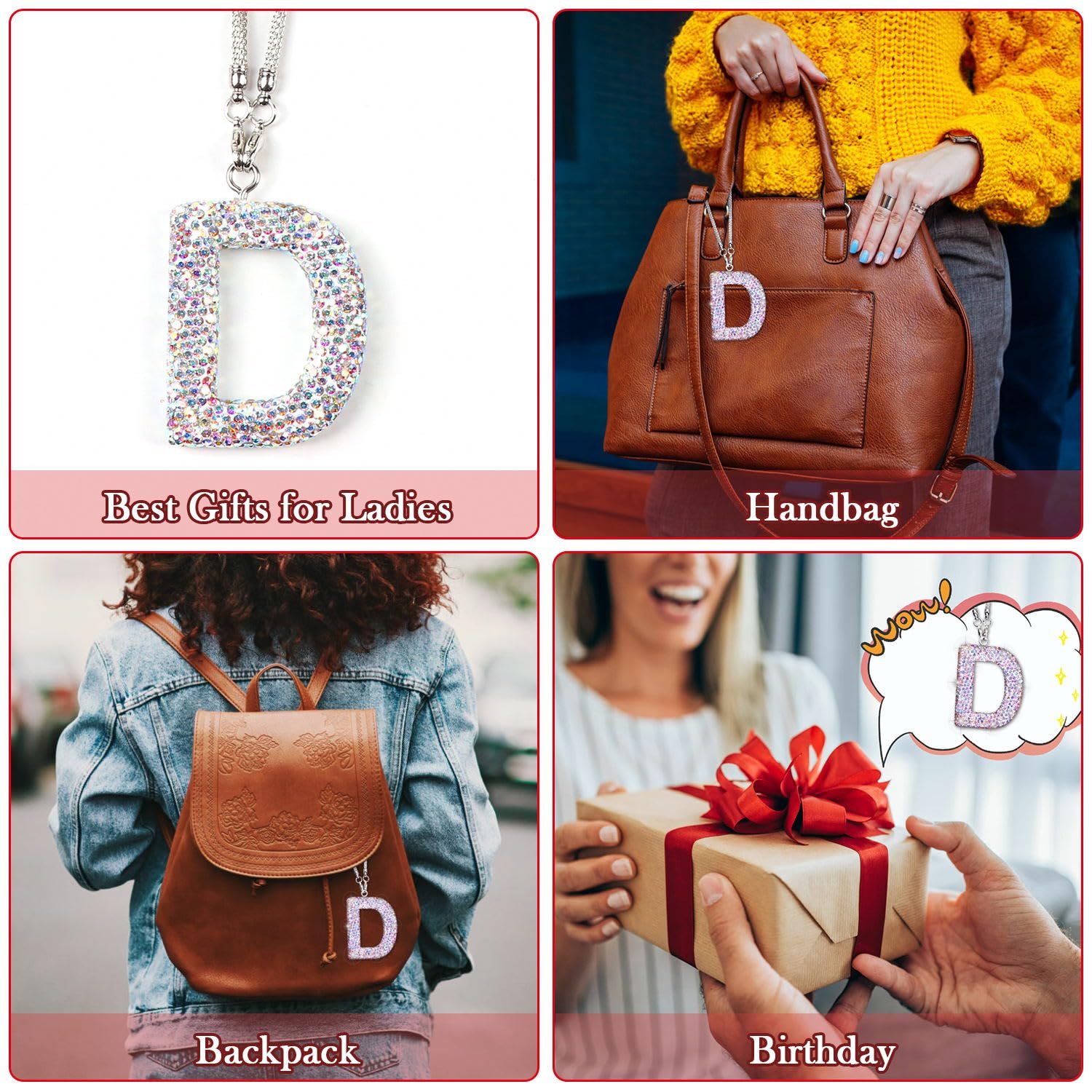 Colorful Bling Rearview Mirror Accessories Diamond Crystal Rhinestone Car Letter Pendant Cute Hanging Car Lucky Ornaments for Women — view 6