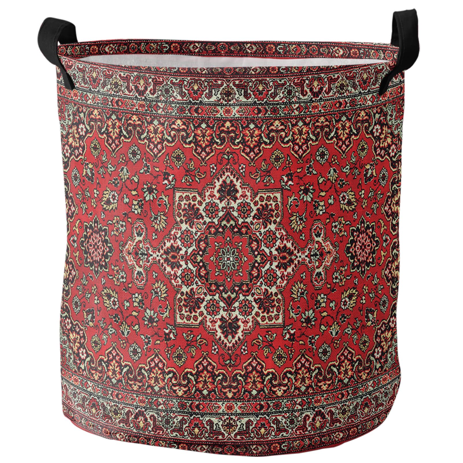 Abstract Red Laundry Basket,Collapsible Bag with Easy Carry Handles,Small Waterproof Foldable Freestanding Hamper,Folding Bin Clothes Storage Round Vintage Distressed Traditional Oriental Boho Tribal
