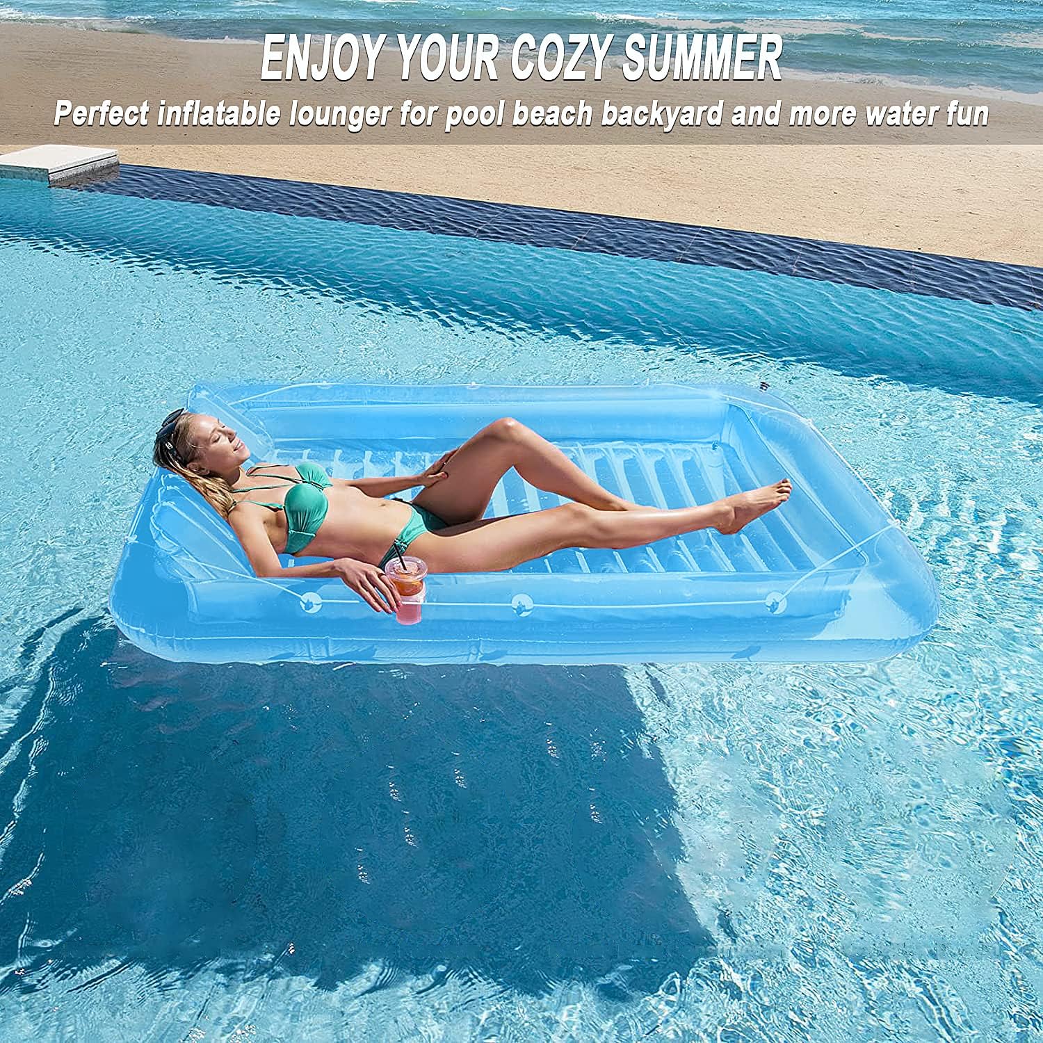Inflatable Pool Floats Lounger for Adults, Blow Up Tanning Pool Raft Sun Tan Tub with Inflatable Pillow for Family Outdoor, Garden, Backyard Summer Water Party (14+ Year Old)