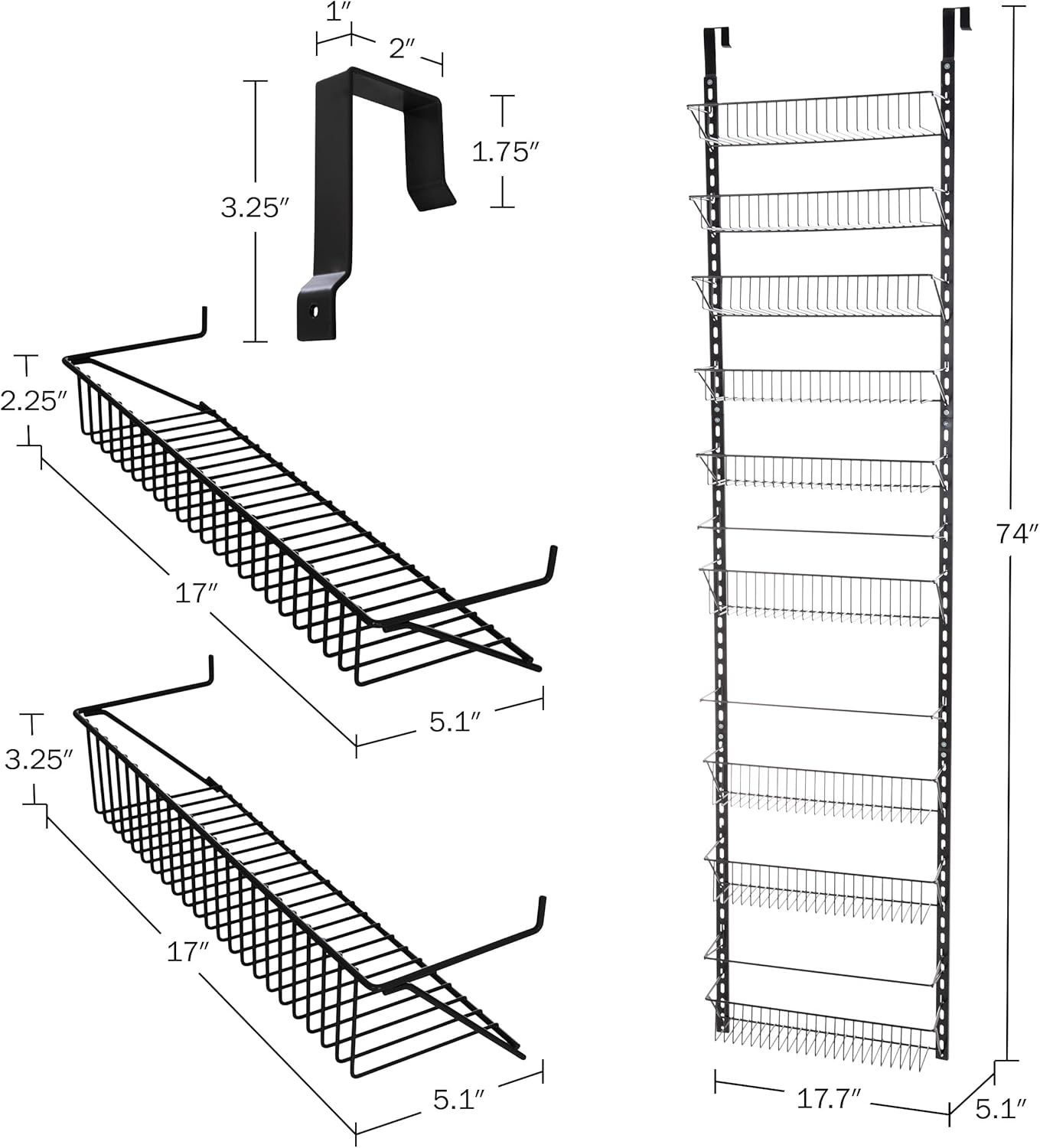 Home-Complete Over the Door Pantry Organizer - 9-Tier Organizer for Bathroom, Closet, or Kitchen Storage - Pantry Organizers and Storage (Black)