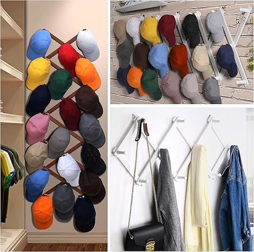 Miniatura 4 de Dseap Perchero de pared de acordeón perchero expandible de pared de madera de 16 pulgadas de alto, perchero para sombreros de pared, gancho de