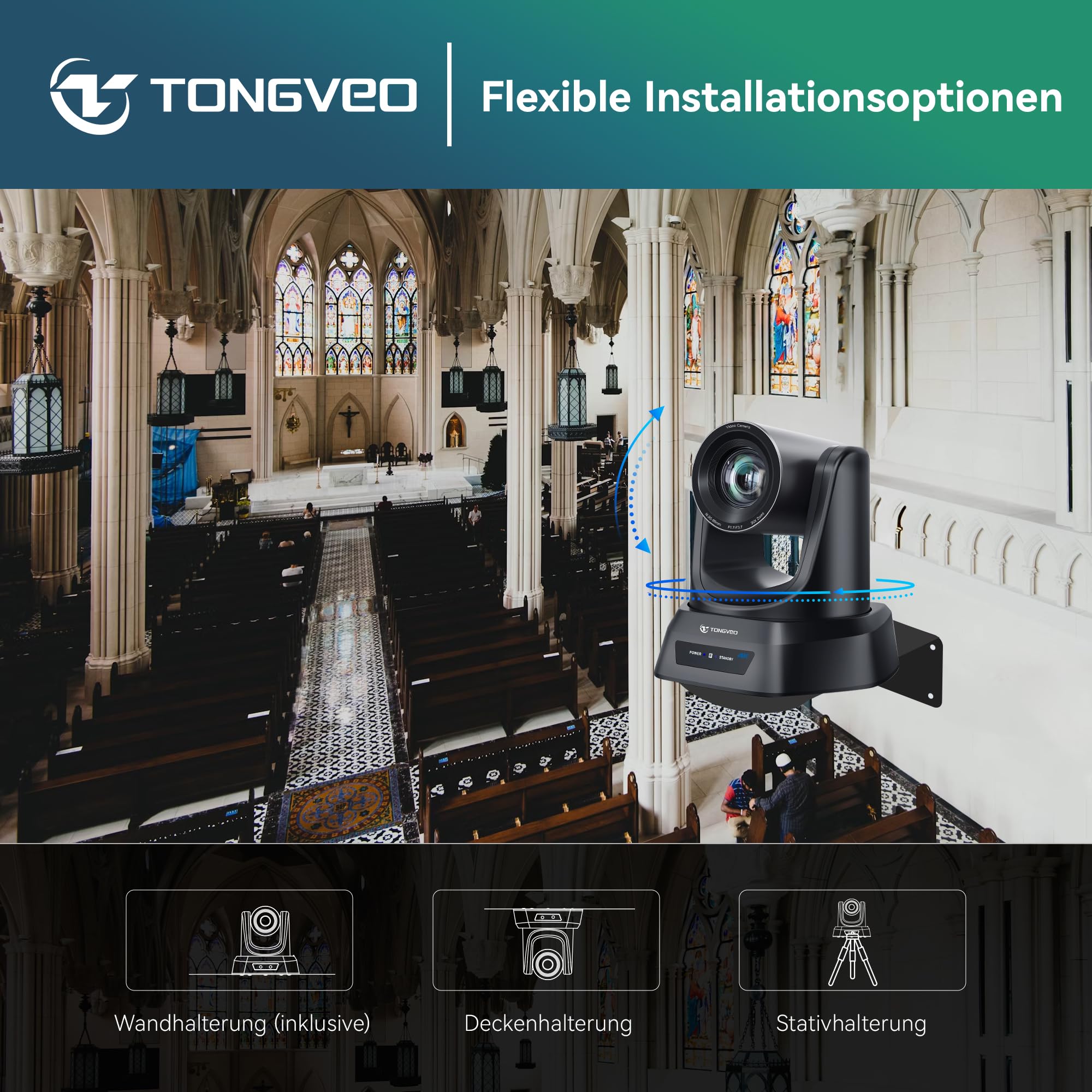TONGVEO Cámara de conferencia PTZ con Bluetooth Speakerphone y micrófono, zoom óptico de 20x, USB 3.0, HDMI, LAN, PoE, 4K, KI