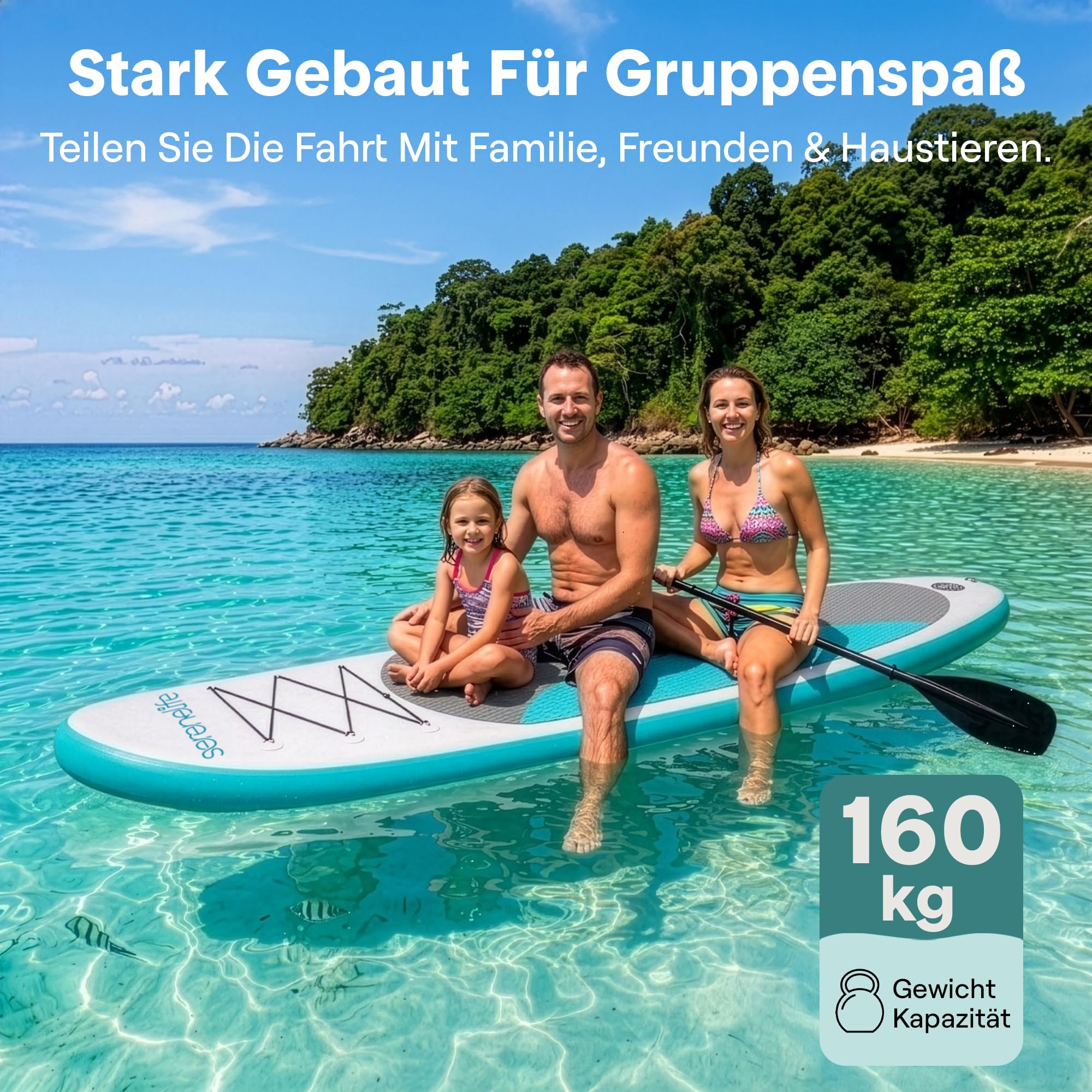SereneLife Stand Up Paddling Board Set, SUP Board Komplettes Zubehör, Stand Up Paddle Board für Kinder & Erwachsene, Surfbrett & Tragetasche, Paddle Set Anti-Rutsch mit Pumpe, Auflasbares Paddelbrett