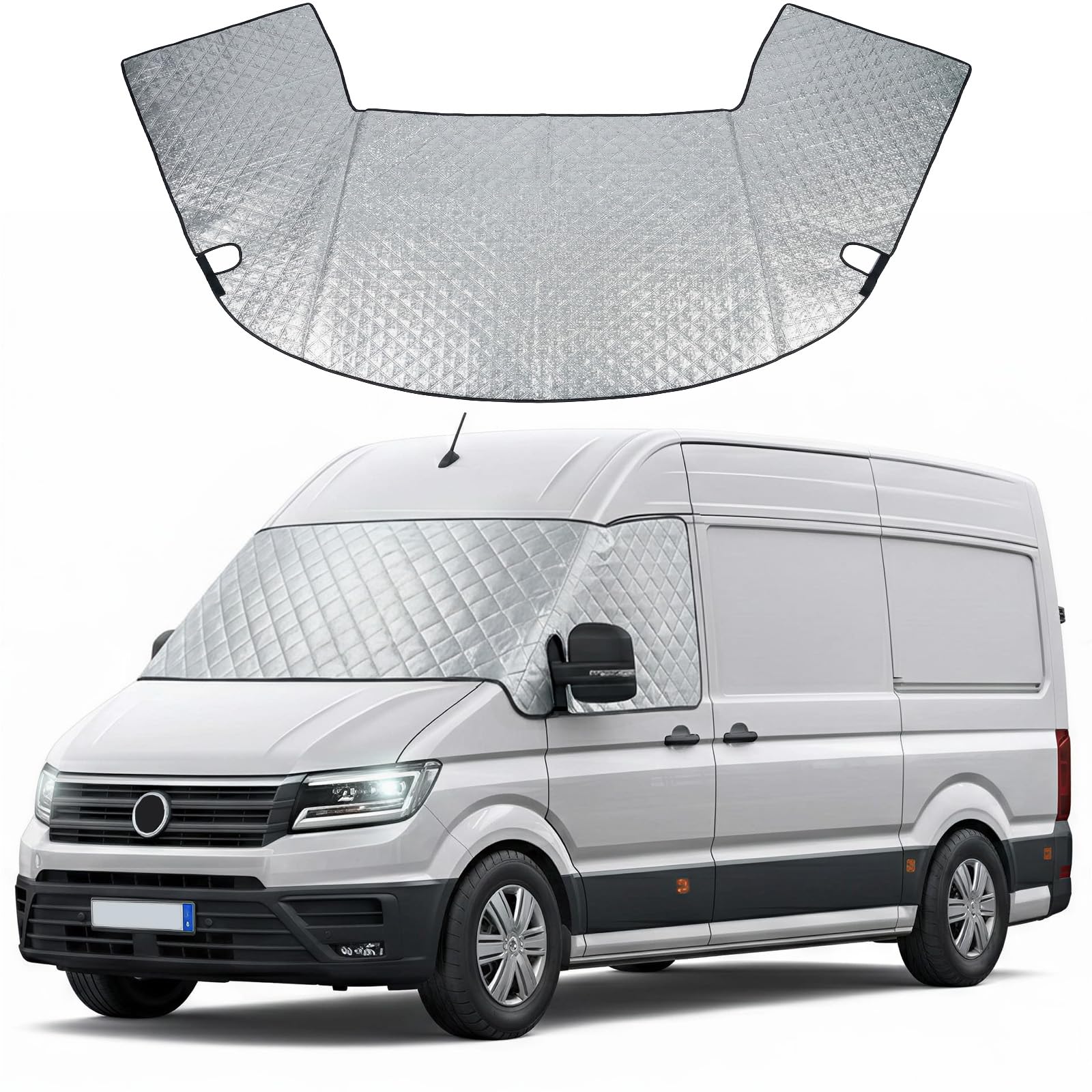 Housse de pare-brise pour VW Crafter 2018-2025 - Couverture de pare-brise premium en coton 2 couches avec support magnétique pour une protection toute l'année, réflexion UV et contre le soleil, la