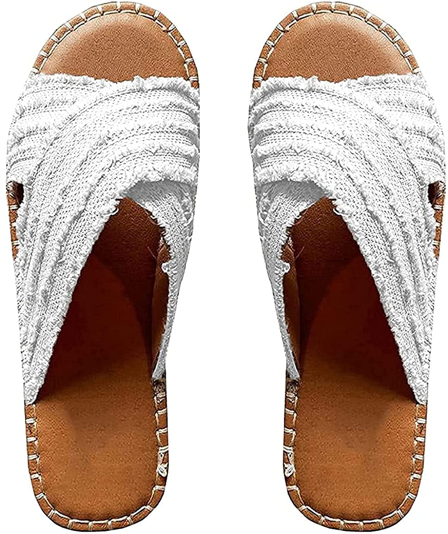 BeaYooCleo Espadrille Slides, Women Summer Flat Sandals Open Toe Sandals Comfort Cross Sandals (White,7)