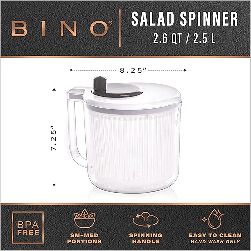 Miniatura 2 de BINO | Ensalada Spinner – 2.6 cuartos de galón | Pequeño Spinner manual de lechuga con sistema de drenaje integrado | Ensalada Spinner, colador y