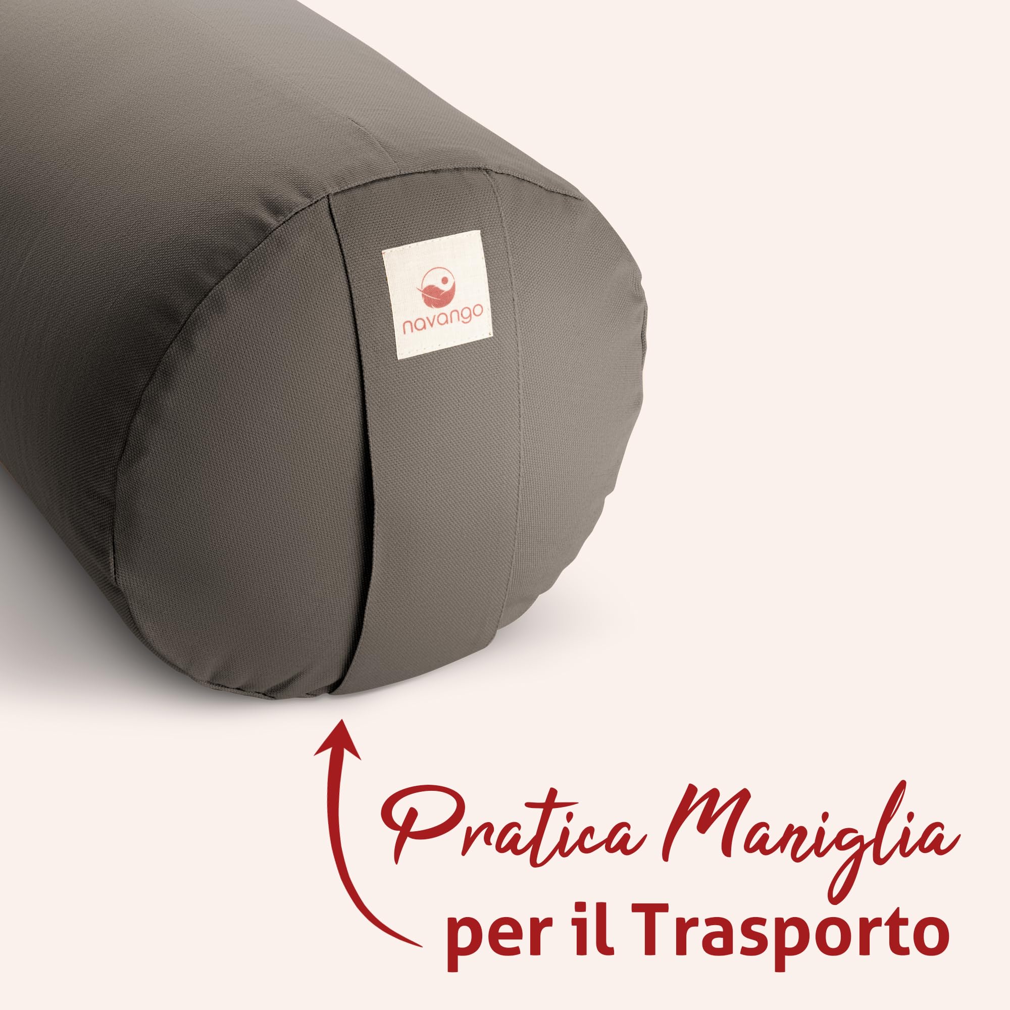Cuscino Cilindrico Bolster Yoga | Cuscino Lungo | Ø24 cm | Imbottitura Pula di Farro | Rivestimento Lavabile 100% Cotone | Cuscino Meditazione | Cuscino a Rullo da Yoga Fatto a Mano