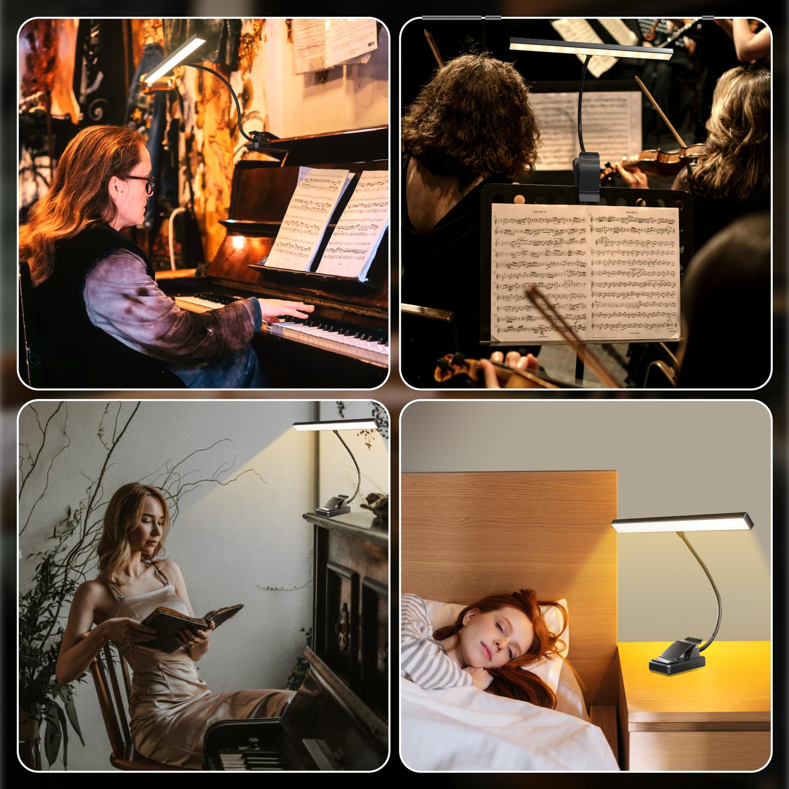 Luce a 30 LED per leggio, luce a clip per leggio, luce ricaricabile USB per pianoforte,luce da lettura, 4 colori e 3 luminosità, perfetta per pianoforte, lettura,violino,orchestra,Spartiti