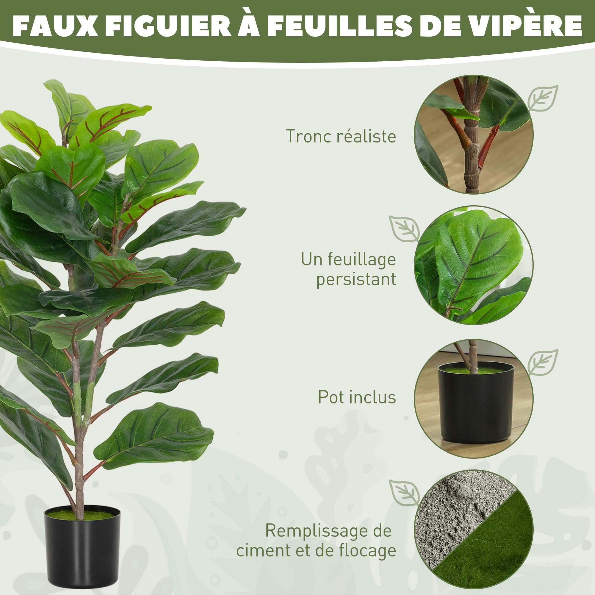 HOMCOM Lot de 2 Plantes Artificielles Intérieures 80 cm Vert