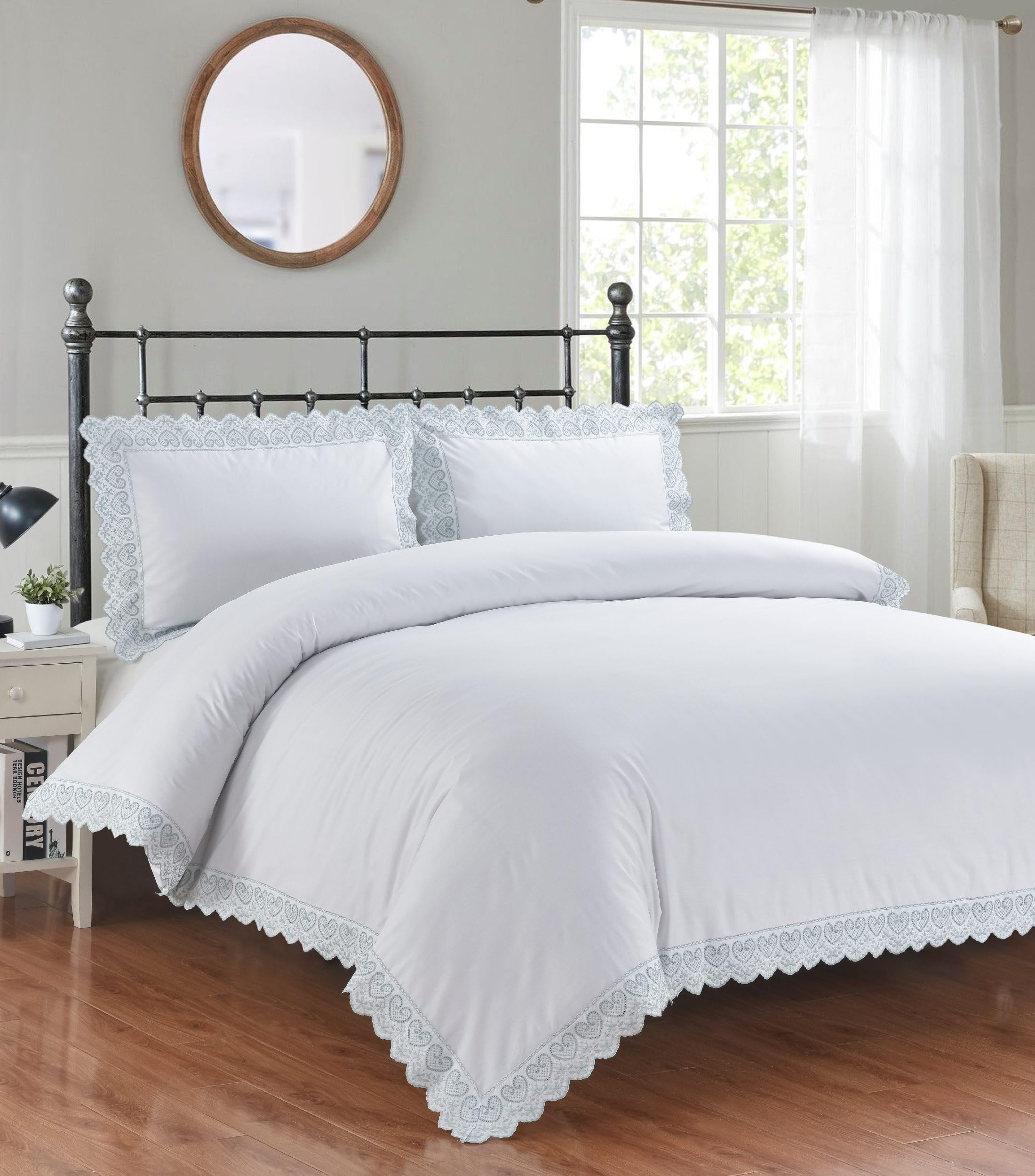 B&Q -  Elise Embroidered Floral Duvet Cover Set With Pillowcases Included (White)