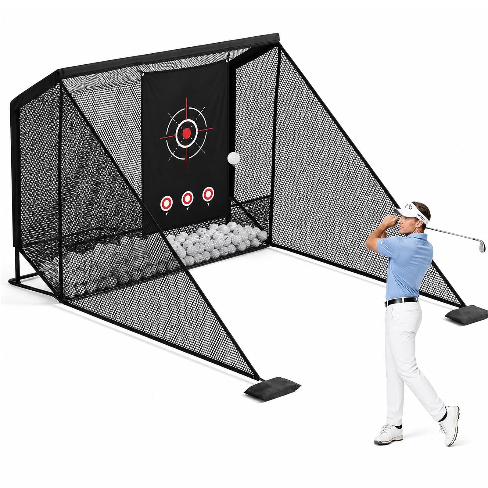 Capsste Golf Practice Net for Backyard, 10x7 FT Large Golf Net with Frame and Carry Bag, Ideal for Driving, Chipping, Pitching and Swing Training, Indoor Outdoor Use (10×7 feet, with Guardrails)
