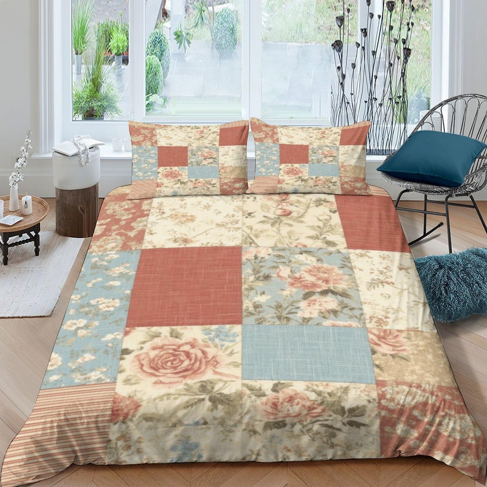 Ctjqhvkz Style-6 3D Printed Vintage Patchwork Fitted Sheet Microfiber Floral Quilt Mattress Cover For Bedroom Guest Room Dorm Decor Single（135X200cm）