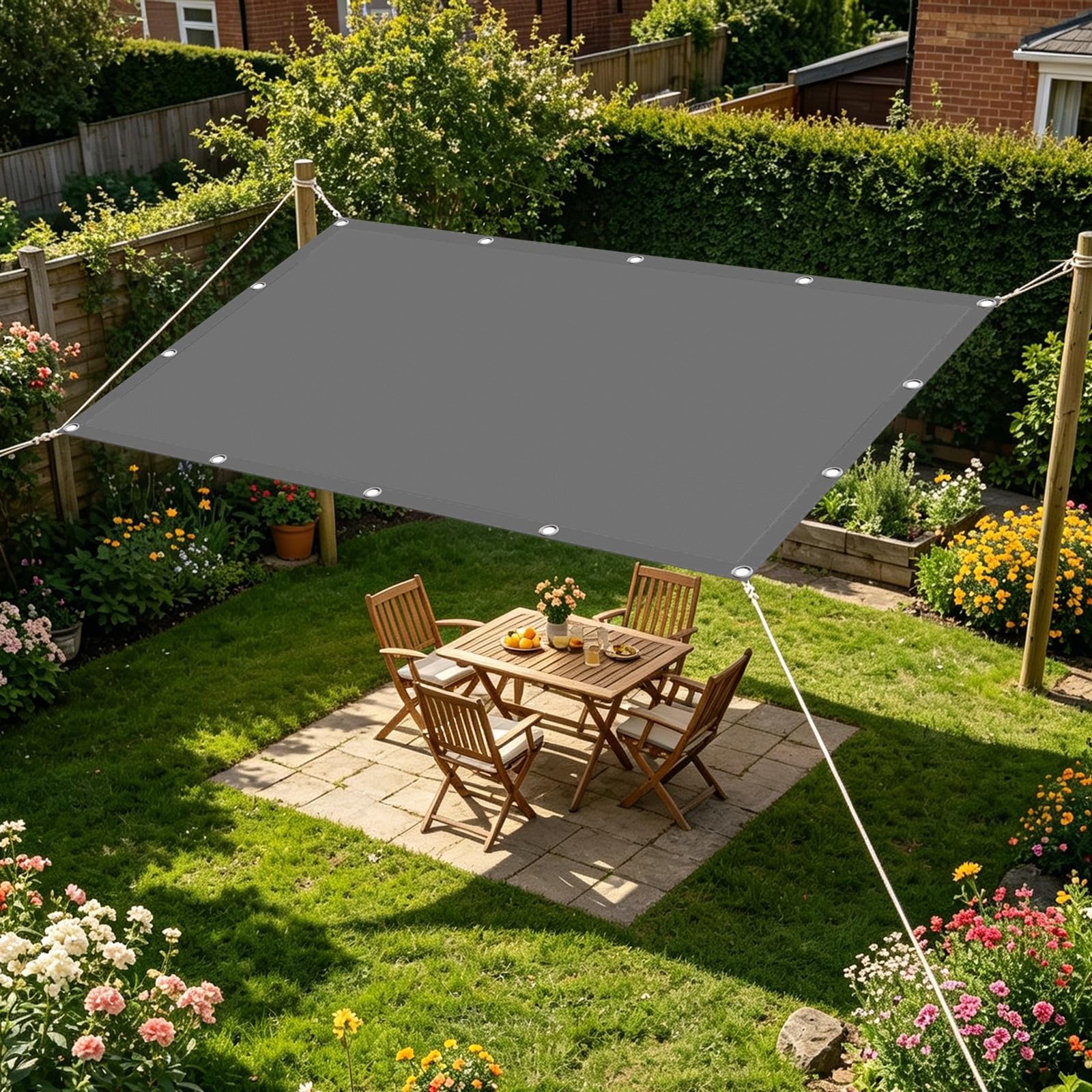 Zadaszenie Markizowe Przeciwsłoneczne 4.3 x 7 m 95% Ochrony Przed Uv, Wodoodporna, Zewnętrzny Daszek Przeciwsłoneczny Żagiel Przeciwsłoneczny Wodoodporny Taras, Jasny szary