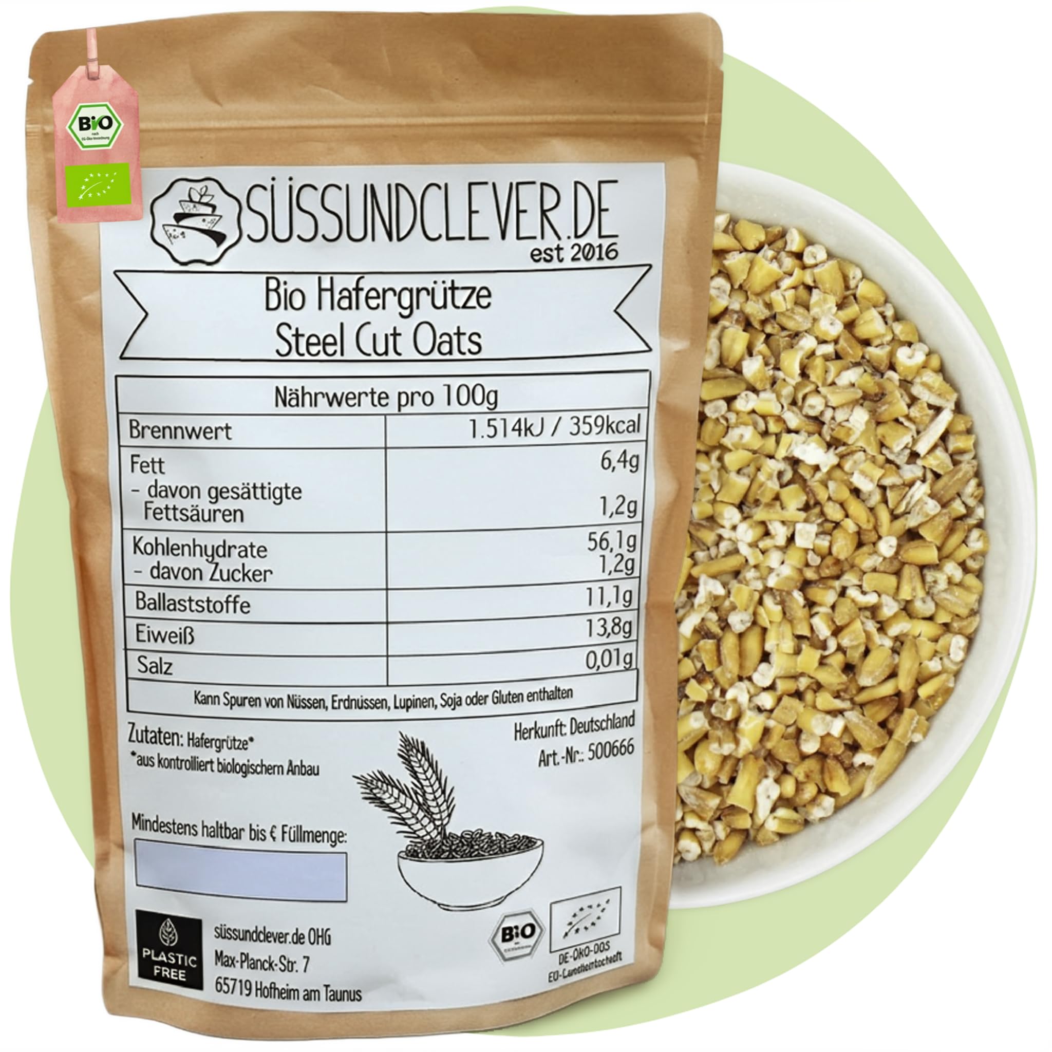 süssundclever.de® Bio Hafergrütze | 9,0 kg (5 x 1,8 kg) | STEEL CUT OATS | aus Deutschland | ökologisch-nachhaltig abgepackt | 100% rein