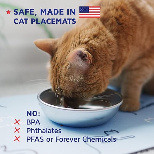 Miniatura 4 de Americat - Tapete de alimentación para gatos para cuencos de comida y agua, lavable a máquina, impermeable, antideslizante y fabricado en Estados