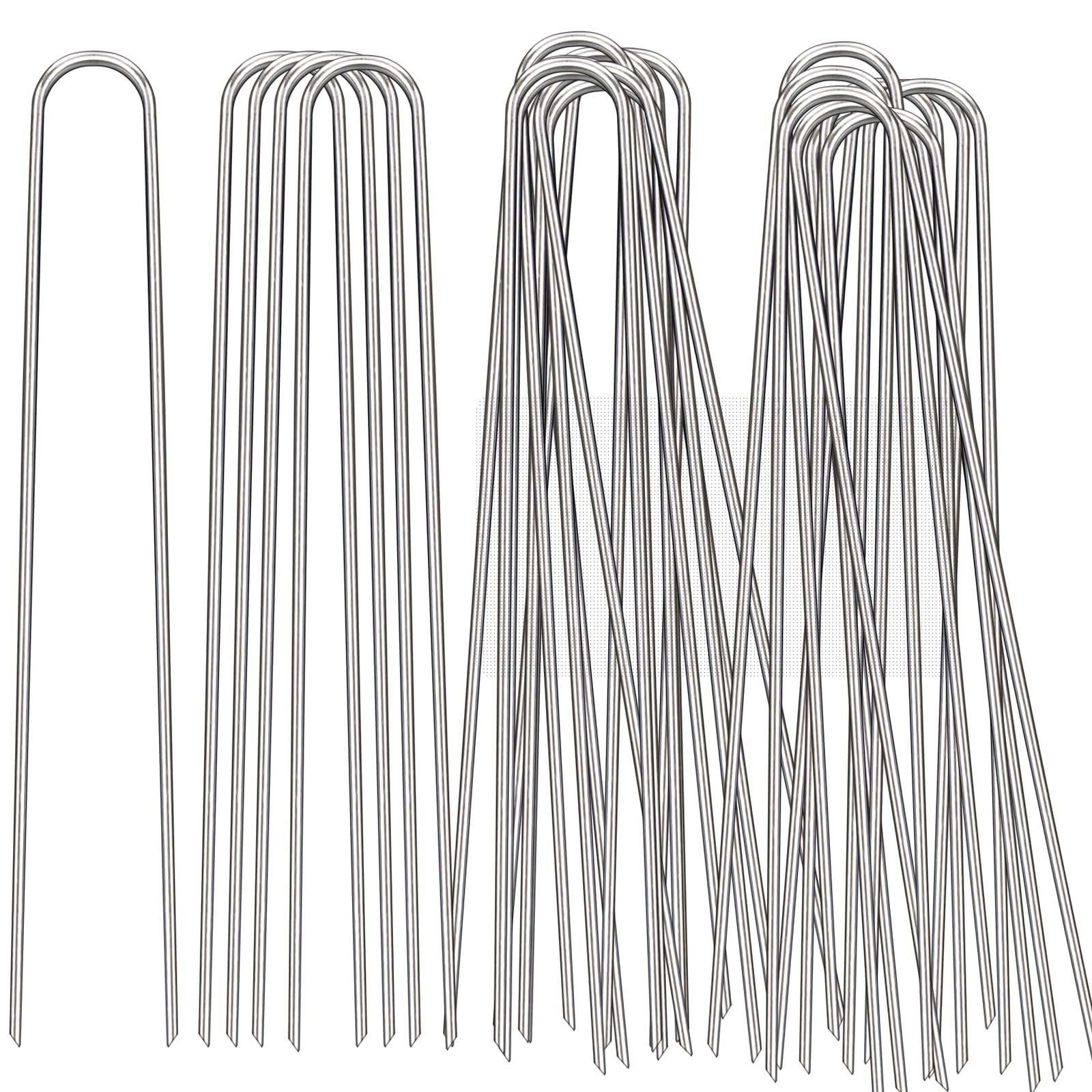 Estacas de jardín de 12 pulgadas, paquete de 100 grapas galvanizadas resistentes de calibre 11 en forma de U para decoraciones al aire libre, estacas de tierra para tela de barrera de malezas, tubos