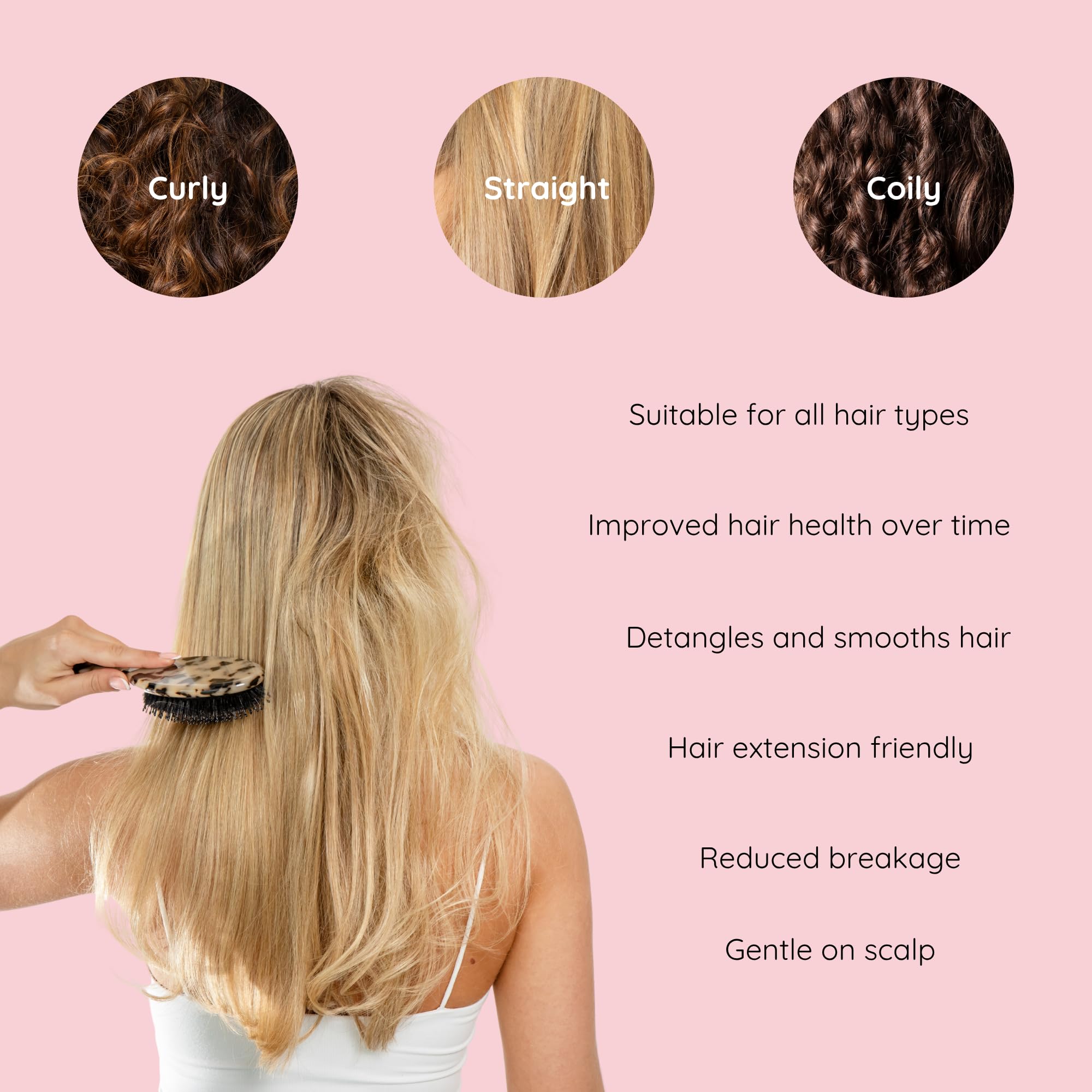 Silkie Acetate Resin Ultimate Smoothing Boar Bristle Brush Shine Detangling Straightening Gloss Natural Wigs Hair Extensions Slick Polish Curly Fine Straight Thick All Hair Frizz (Caviar) - Image 4