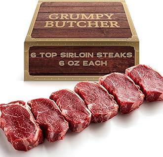 Grumpy Butcher Beef Sirloin Steak, 6 Pack (6 oz each) - Quality Steak Meat Birthday Gifts for Men