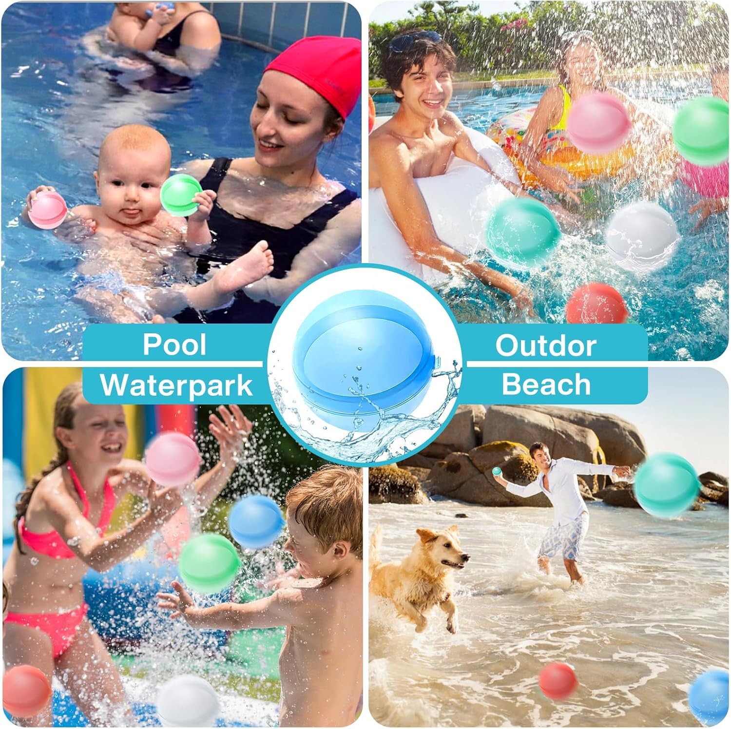 NCKIHRKK Globos de Agua Reutilizables, 36 Piezas Globos Agua de Silicona de Llenado Rapido, Juguetes de Bolas Agua Rellenables, Pelotas de Agua Juegos Playa/Piscina/Verano/Fiestas Acuáticas para Niños — view 6