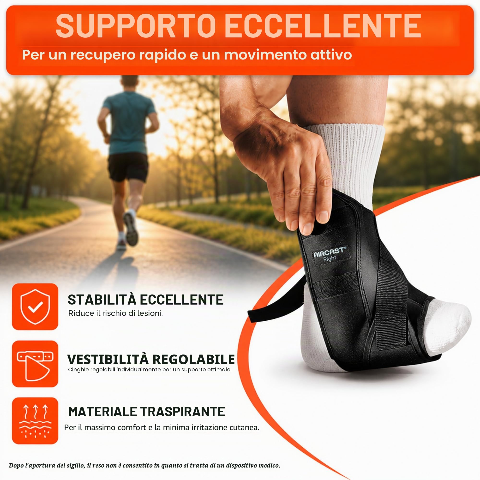 Aircast AirGo - Tutore per caviglia in diverse misure, per sinistra o destra, 1 pezzo, massimo comfort e stabilità ottimale per un rapido recupero e un movimento attivo (S, destra)