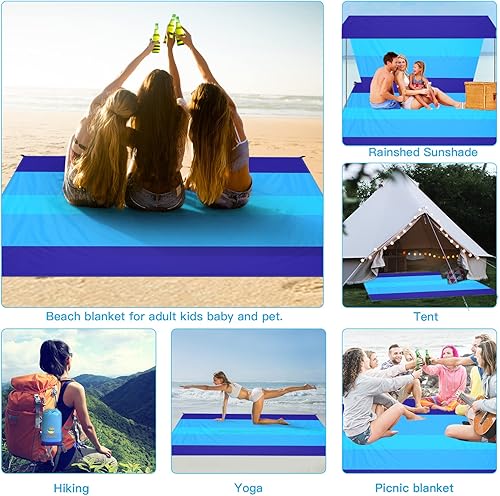 Miniatura 6 de BYDOLL Manta de playa de 10 x 9 pies, impermeable, a prueba de arena, trajes de 1 a 8 adultos, manta grande de gran tamaño, ligera, manta de picnic