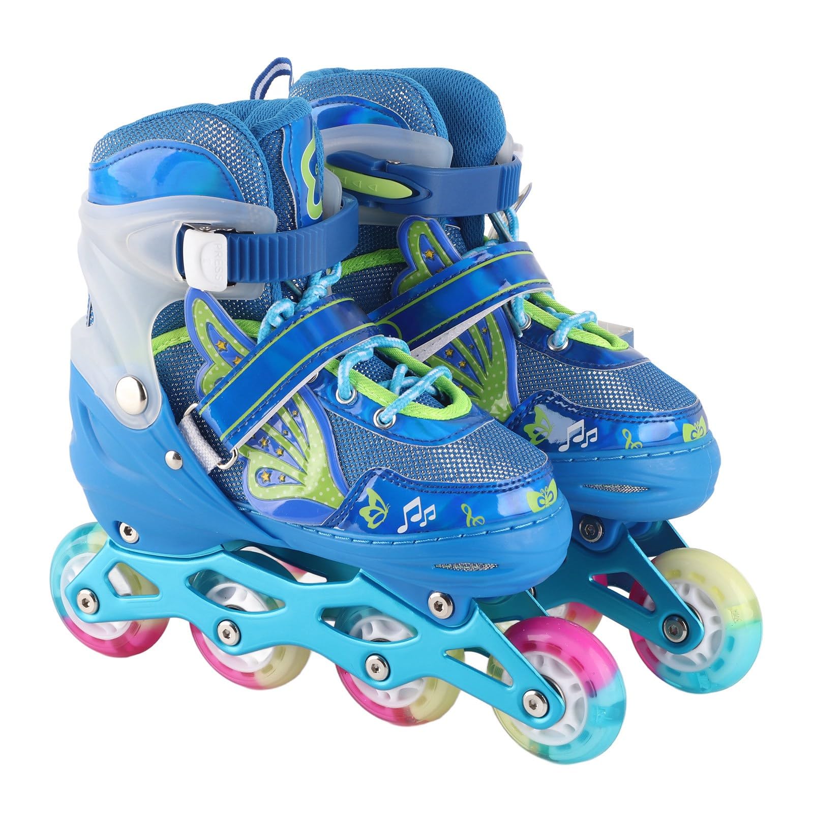 Roller Skates Classic High top Skates Size 6 Adjustable Inline Skates Blue Breathable Light Up Wheel Outdoor Roller Blades for Children