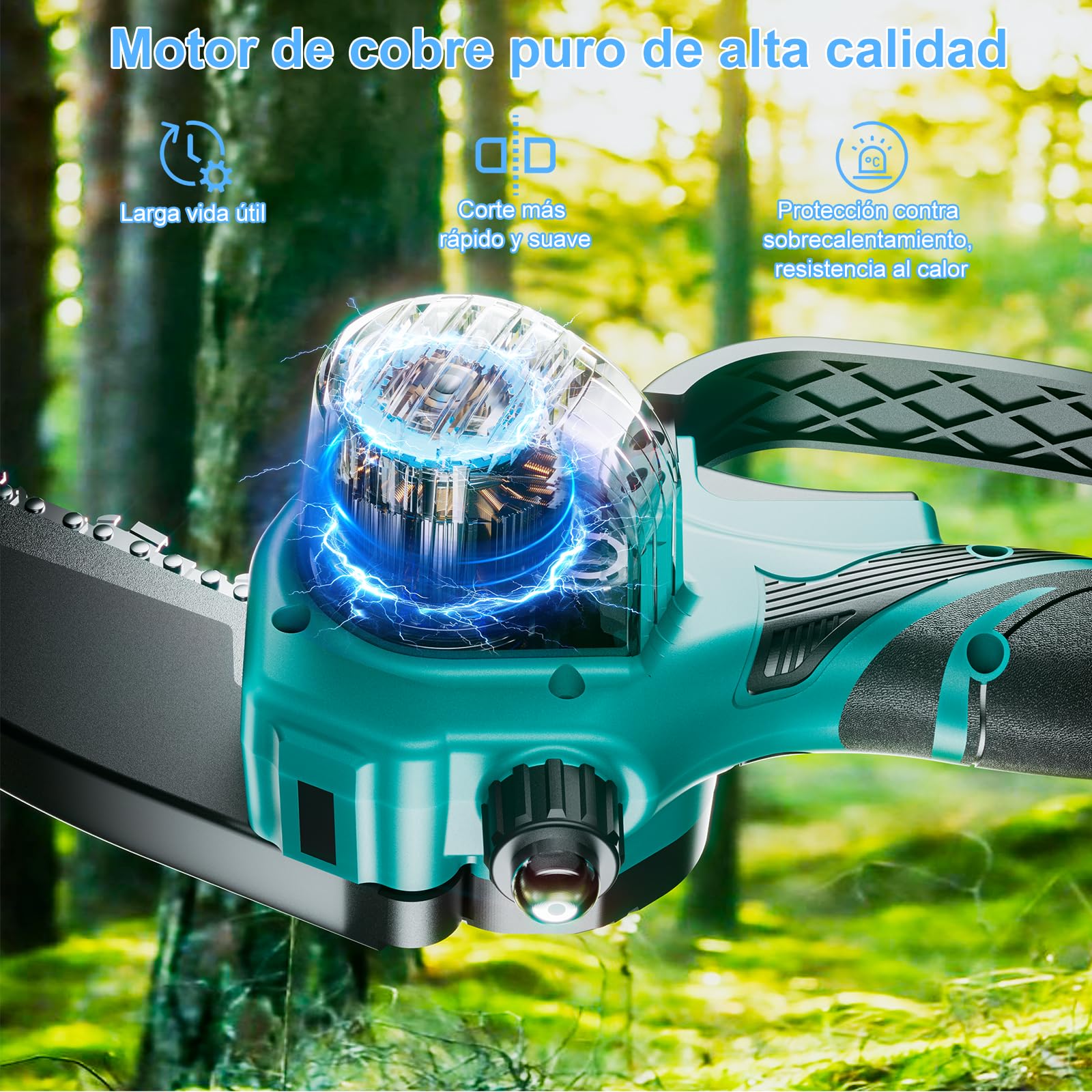 Minisierra de cadena con batería 2×2000mAh, sierra de cadena eléctrica de 6 pulgadas mini con engrase automático y 2 catene, sierra de cadena de batería para tijeras de jardín | 2 cadenas, 550 W, indicador de estado de carga