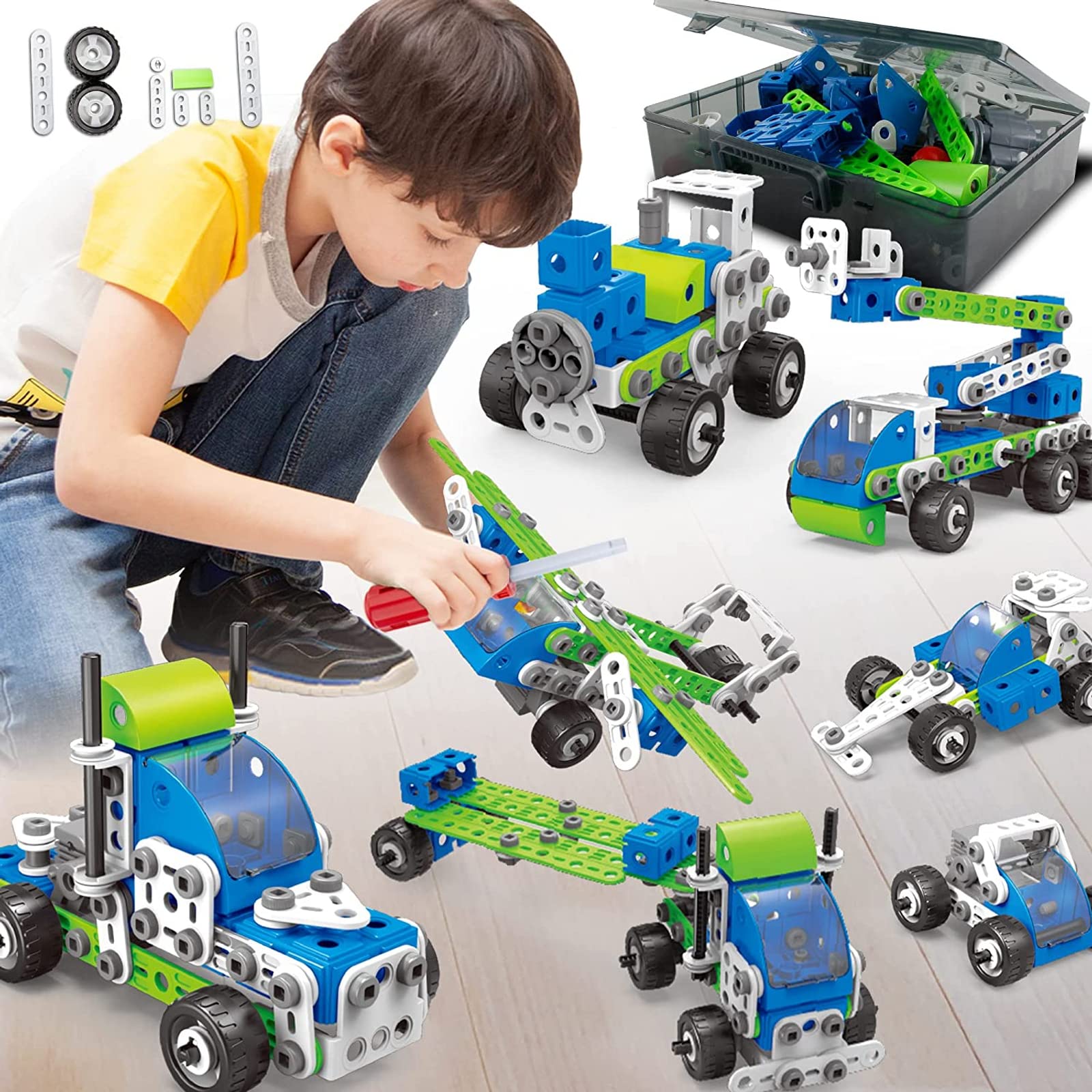 BAIBAOLE 175 PCS 18-in-1 STEM Toys Kit Building Toy for Kids Building Blocks Learning Set for Age 4 5 6 7 8 9 10 Year Old Boy Girl Best Kids Toy Creative Game Fun Activity Superior Gift for Your Kid
