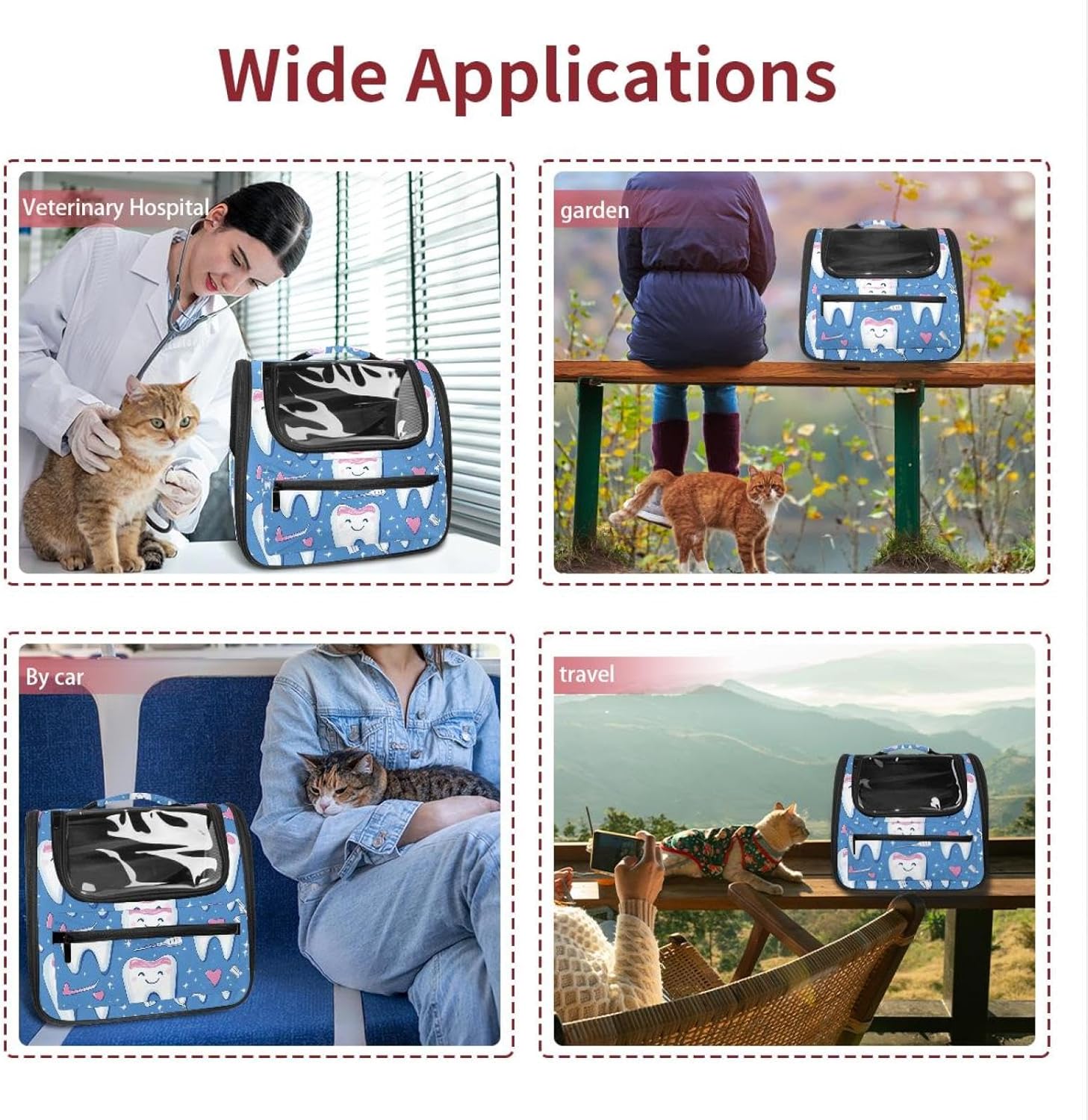 Portable Travel pet Backpack Carrier Hamster Bag Small Dog cat Carrier Breathable Hang Bag, Cute Teeth