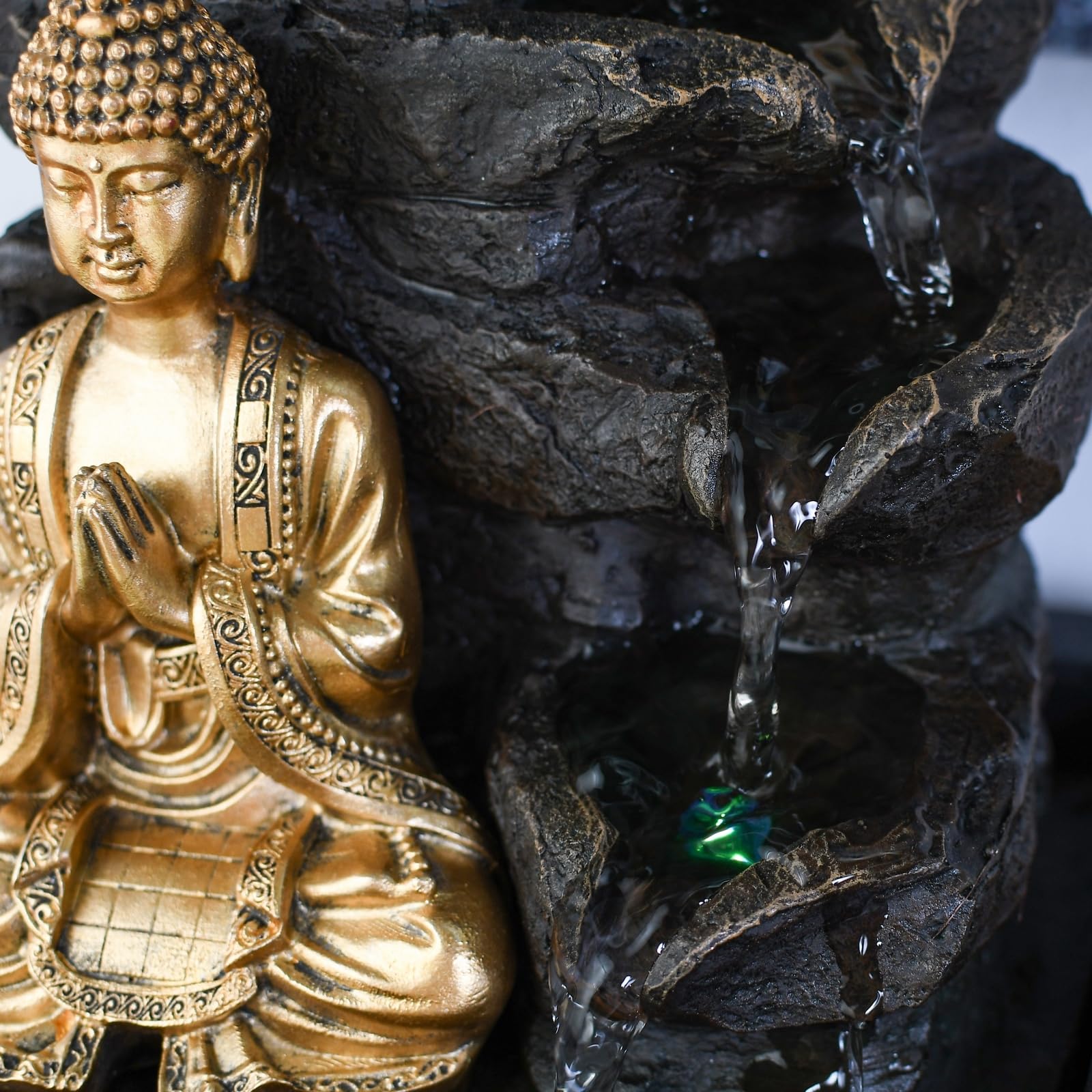 Zen Light - Shira, fontana da interno con pompa e Illuminazione a LED, in resina, nera, misura unica