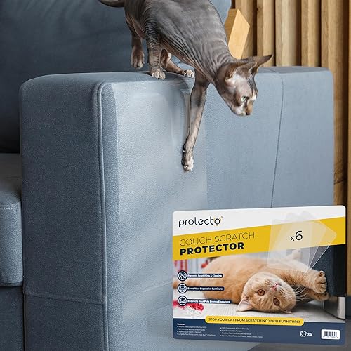 PROTECTO Paquete de 6 protectores de muebles de arañazos para gatos con tijeras, protector transparente de sofá para mascotas de 16 x 12 pulgadas,