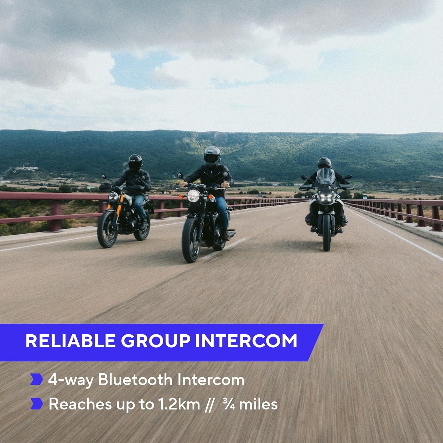 EXOCOM Link-1 Motorcycle Helmet Communication System Intercom - Slim 40mm HD Speakers with Bluetooth Intercom + Noise Cancellation, Compatible with All Helmets, Dark Silver, Single Pack Headset Kit