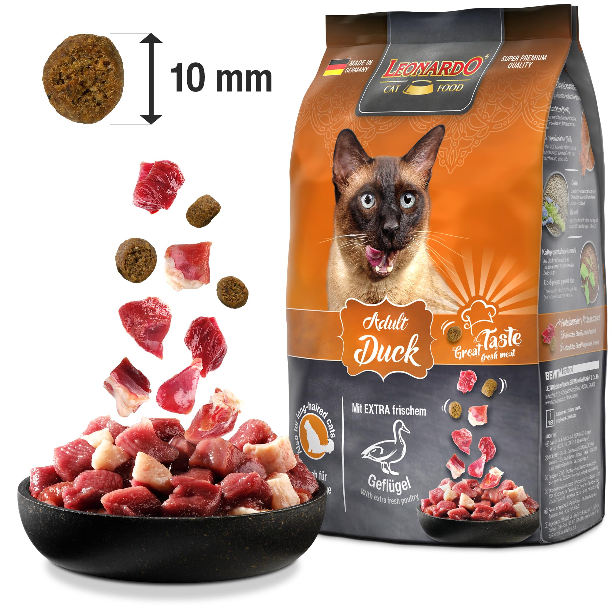 LEONARDO Adult Duck [15kg] Katzenfutter | Trockenfutter für Katzen | Alleinfuttermittel für ausgewachsene Katzen Aller Rassen ab 1 Jahr