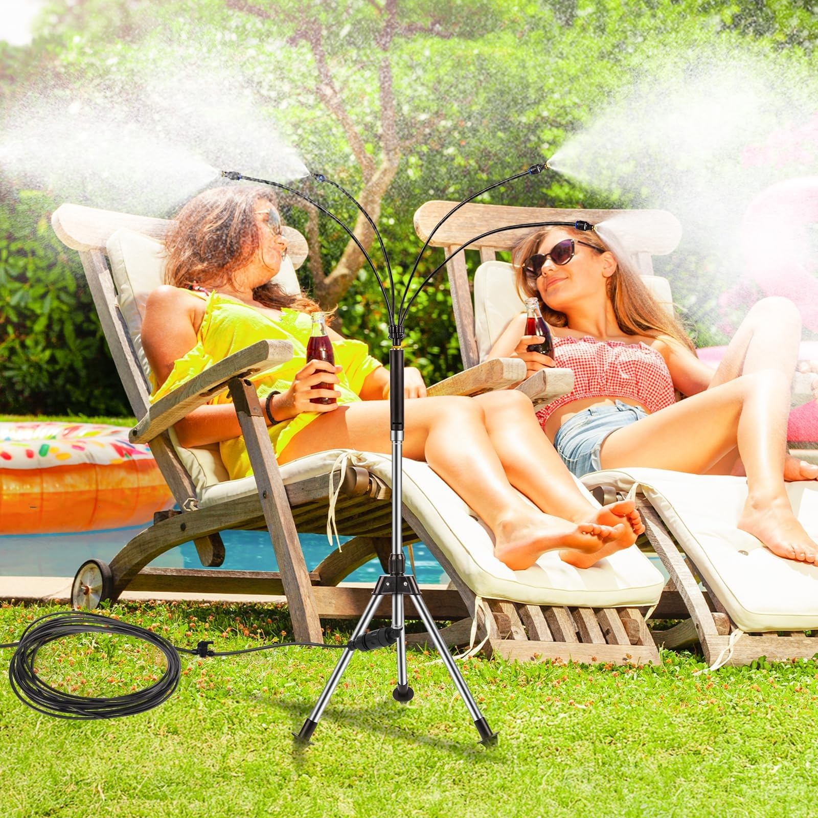 Kit Nebulizador Terraza Exterior,Brumizador Exterior Con Trípode Regulable, Equipo De Niebla Enfriante Con Boquillas De Latón Para Jardín, Terraza Y Zonas De Ocio Al Aire Libre