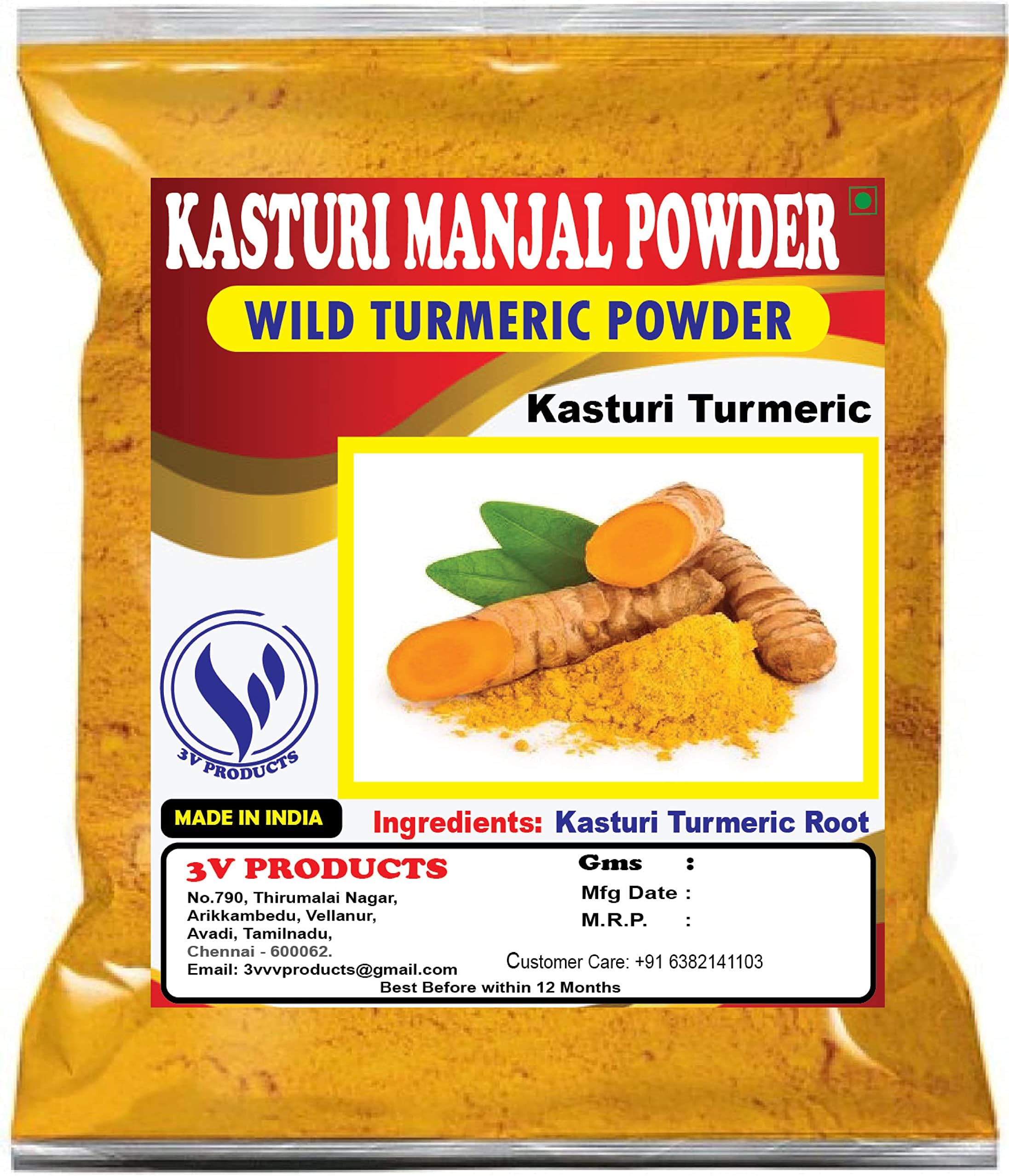 3V PRODUCTS Kasturi Turmeric Powder 100g | Wild Turmeric | Kasturi Manjal | Haldi