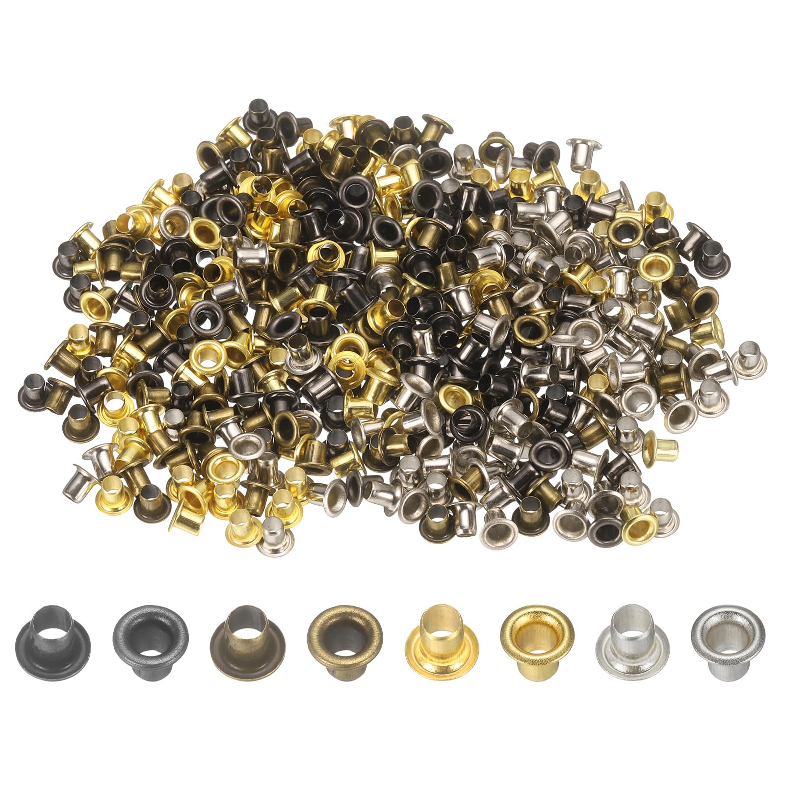 sourcing map 400Pcs Super Tiny Grommets Kit Metal Eyelets 2.5mm/ 1/10" Hole Grommet Self Backing for Shoes Clothes Belt Bag DIY Project, 4 Colors