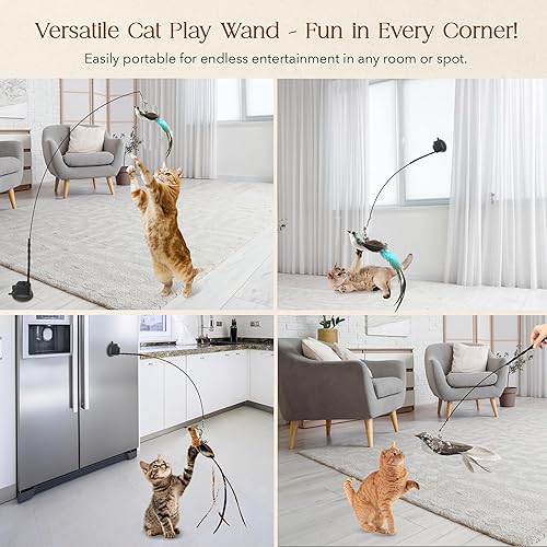 Miniatura 3 de FOTN Juego de juguetes interactivos para gatos con plumas y campanas realistas para gatos de interior con diseño de aleteo y autosostenimiento,