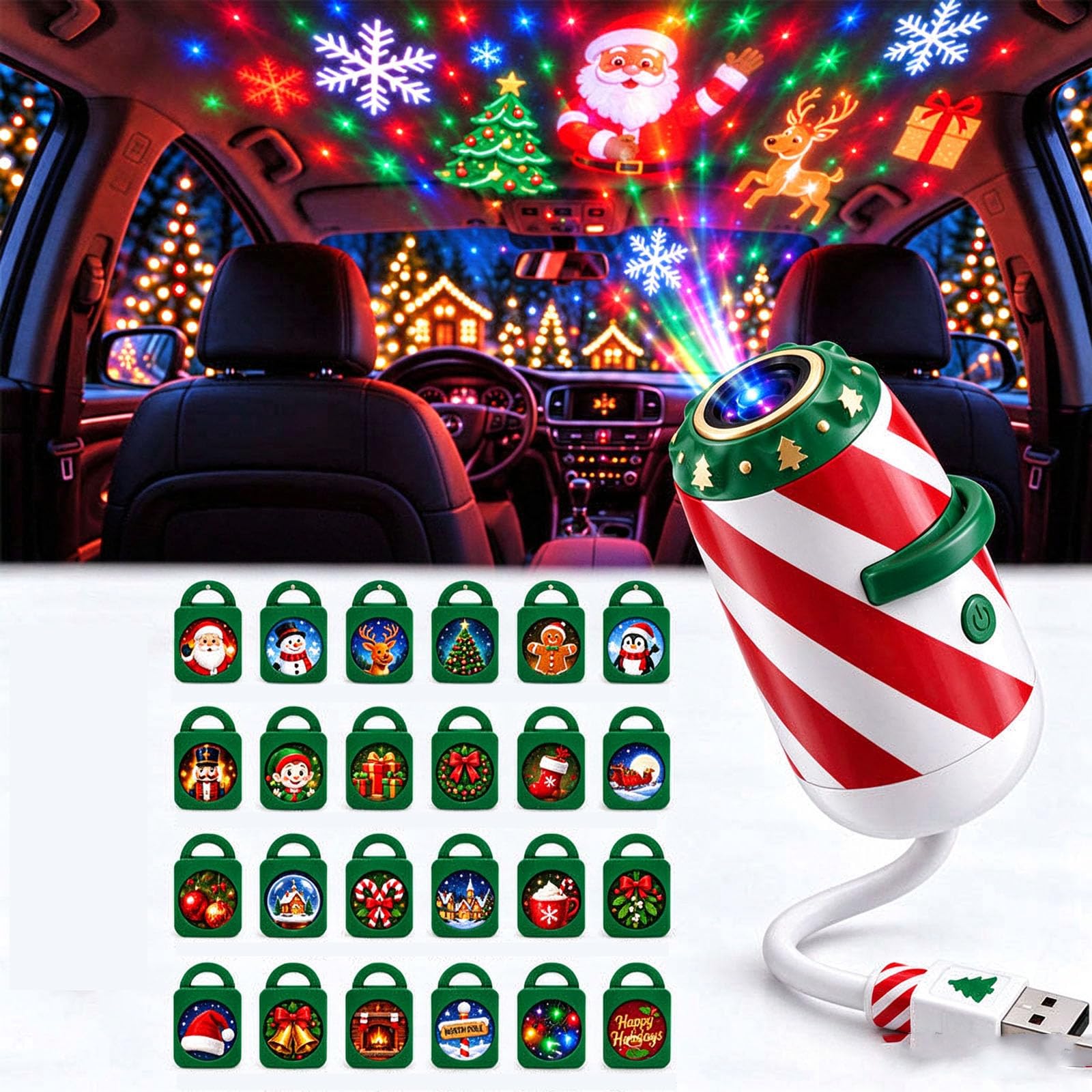 Proiettore di luci natalizie per auto, 6/12/24 motivi natalizi (24pc)